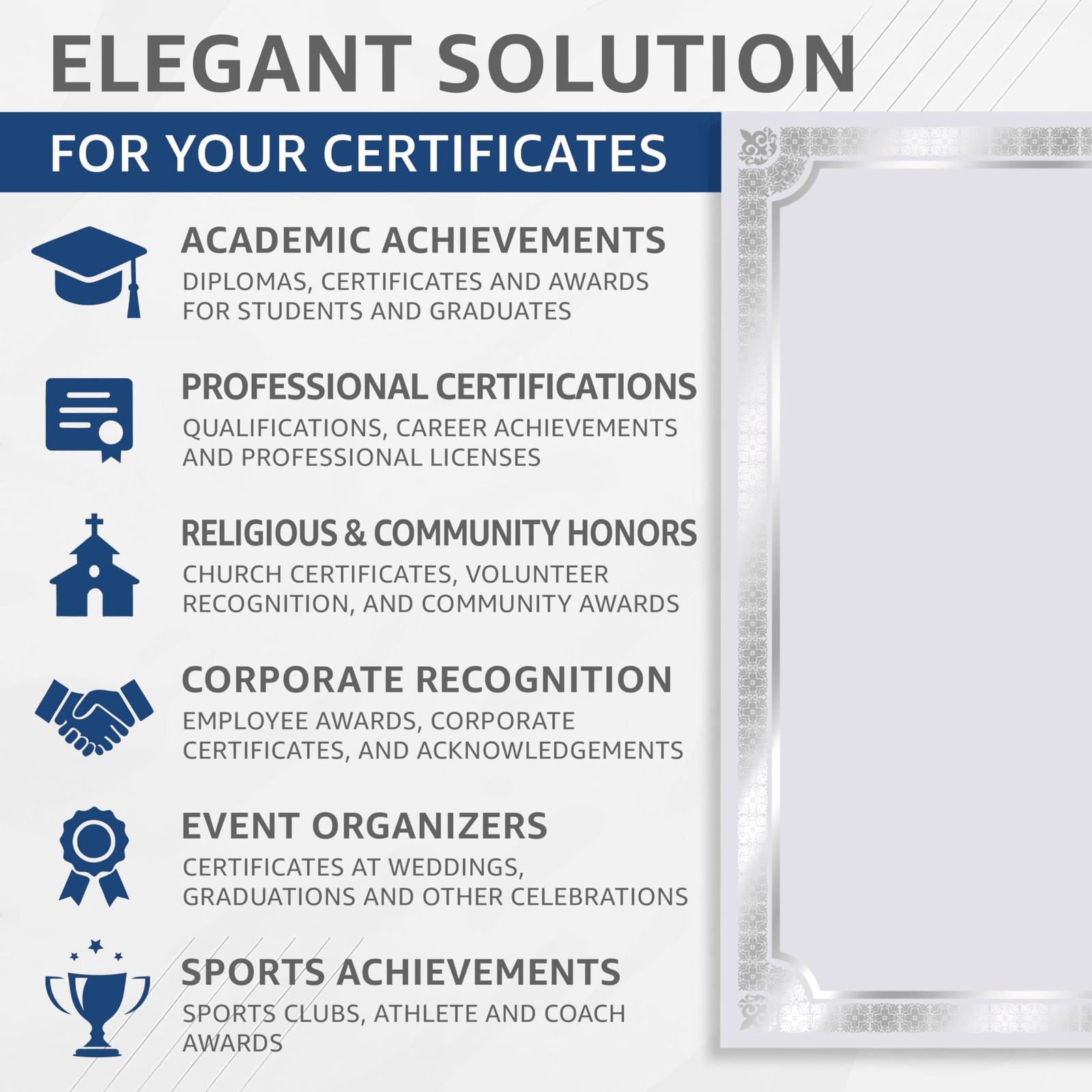 50 Certificate Paper 8.5 x 11 inch for Printing Blank Certificate Papers Silver