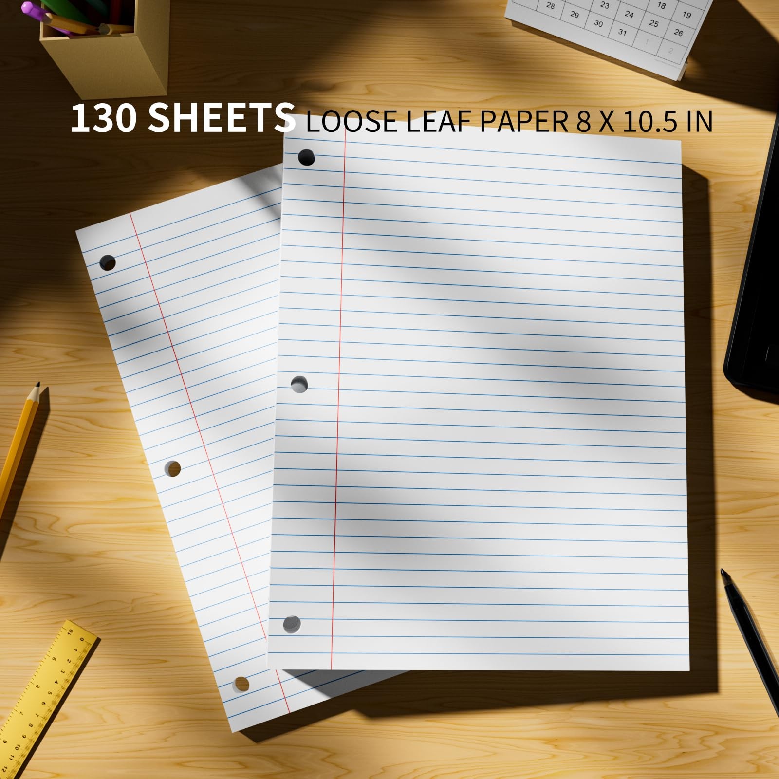 130 Sheets Loose Leaf Filler Paper 8×10.5 Inch College Ruled 3 Hole Binder