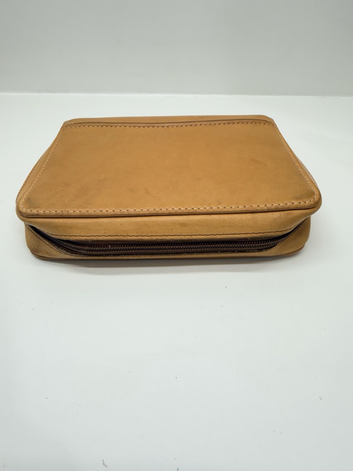 Vtg 1996 Franklin Covey SpaceMaker Tan Tobacco Leather Zip Planner 10×7 *READ*
