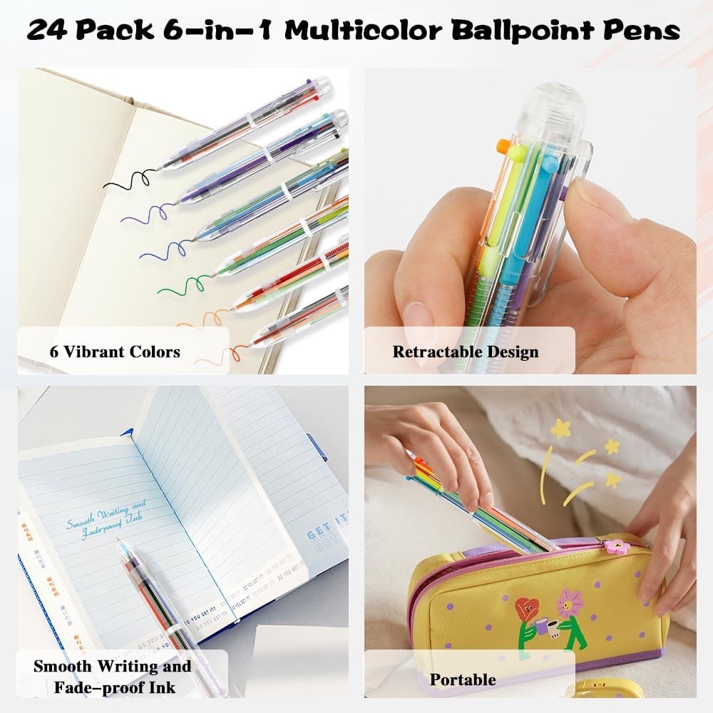 24 Pack Multicolor Pen 0.5mm 6-in-1 1 Count (Pack of 24),