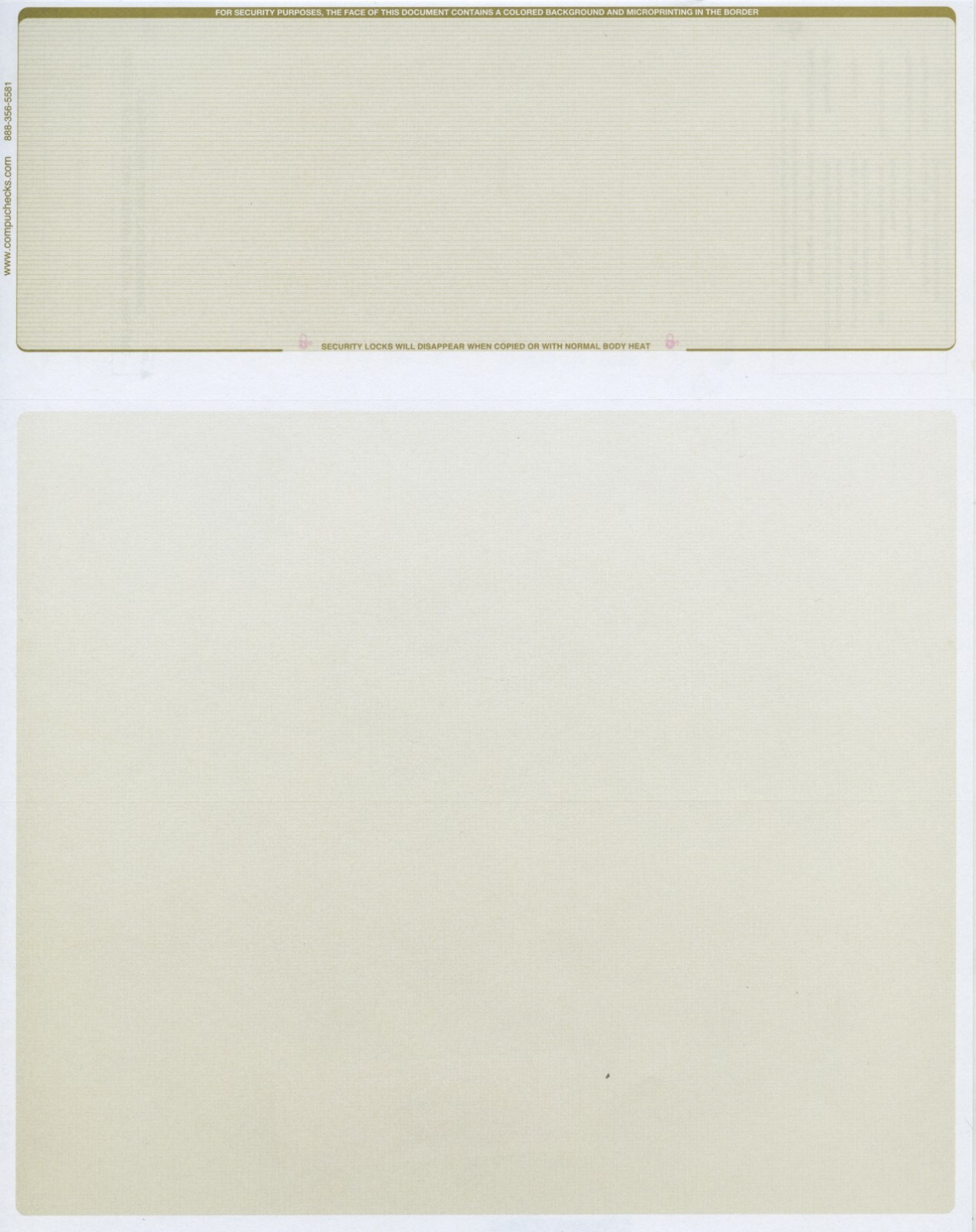 25 Blank Check Stock Paper – Check on Top – Gold Pinstripe