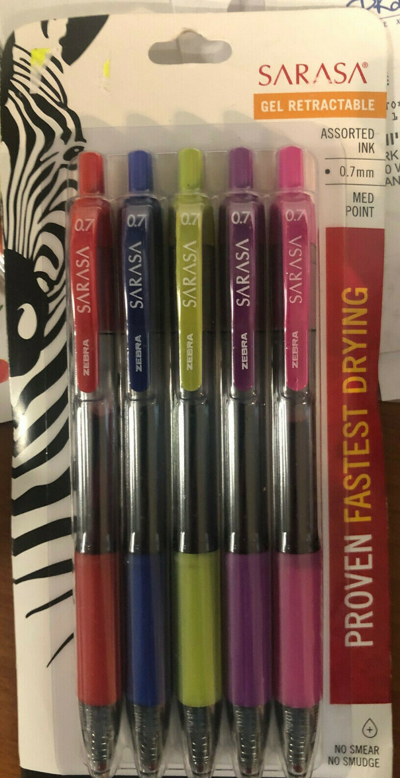 Gel Pens click retractable 5 pack ZEBRA Sarasa ASST pin pen ink colors green RED