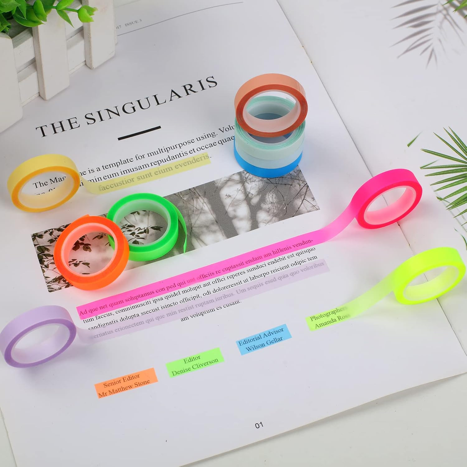 10 Rolls Colorful Highlighter Tape 0.31 x 1 Count (Pack of 10) Multicolor