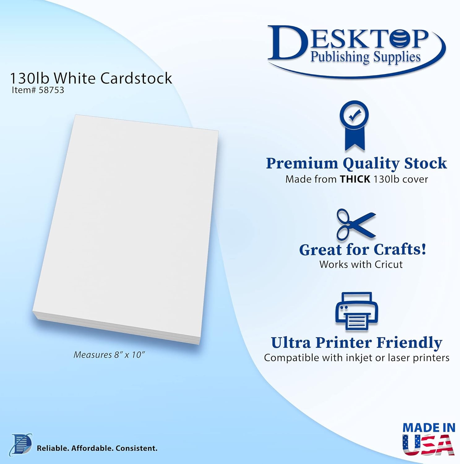 Extra Heavy Duty 130lb Cover Cardstock – 8″ x 10″ Bright 8x 10 inches, White