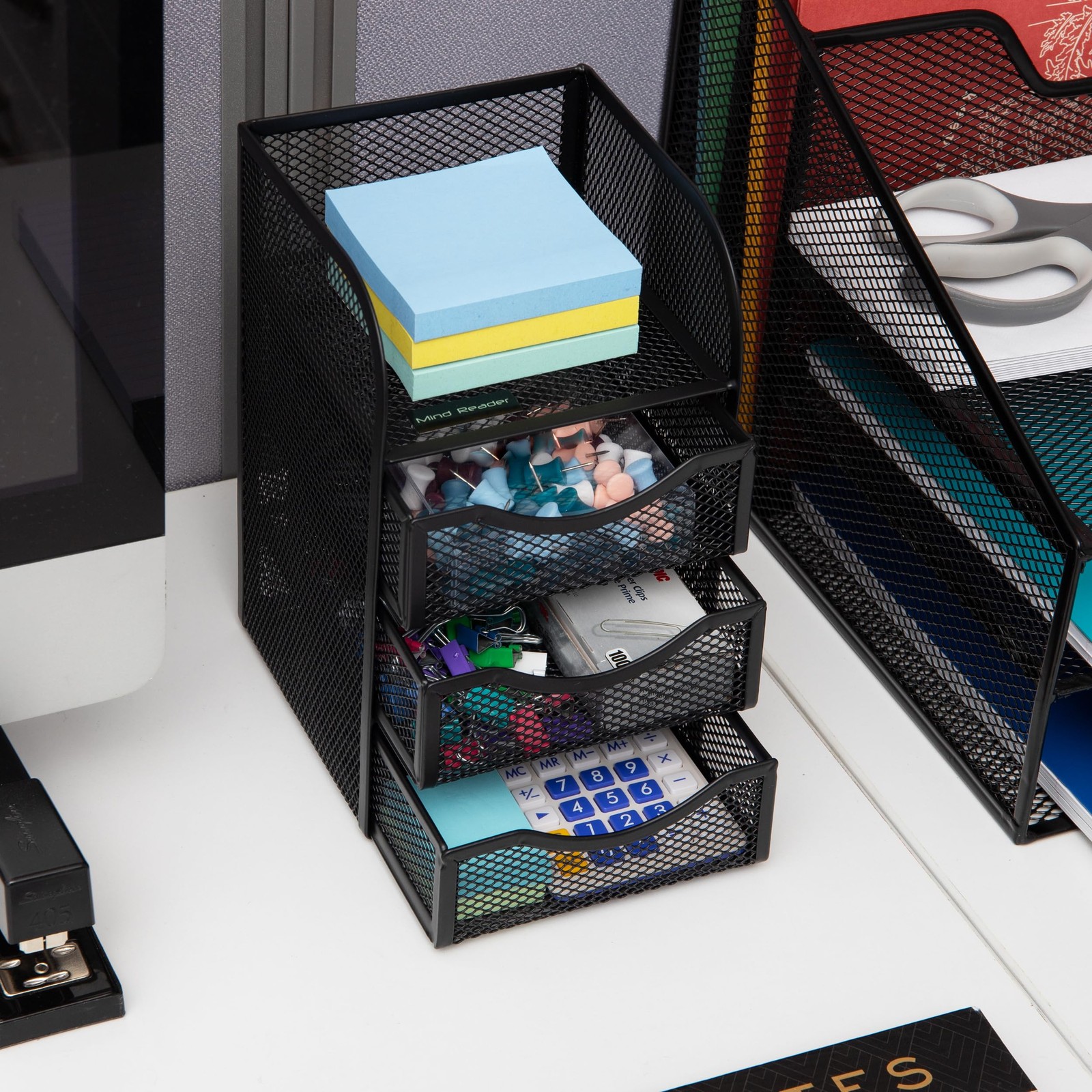 Desktop Accessory Storage, Binder Clip Basket, Workspace, Office, Metal Mesh,…