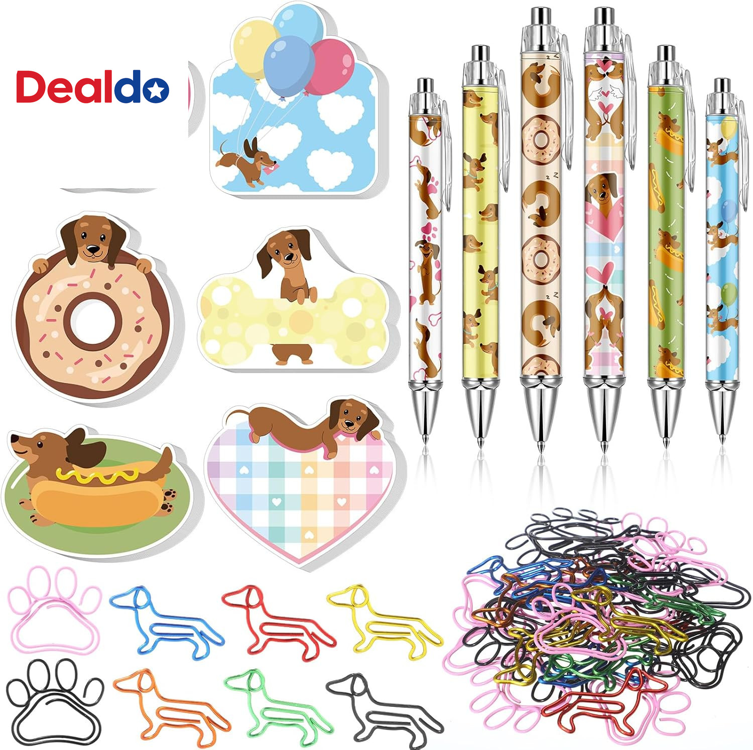 54 Pcs Christmas Dachshund Gifts 6 Pads Sticky Notes Memo Note 12 Cute Ballpoint