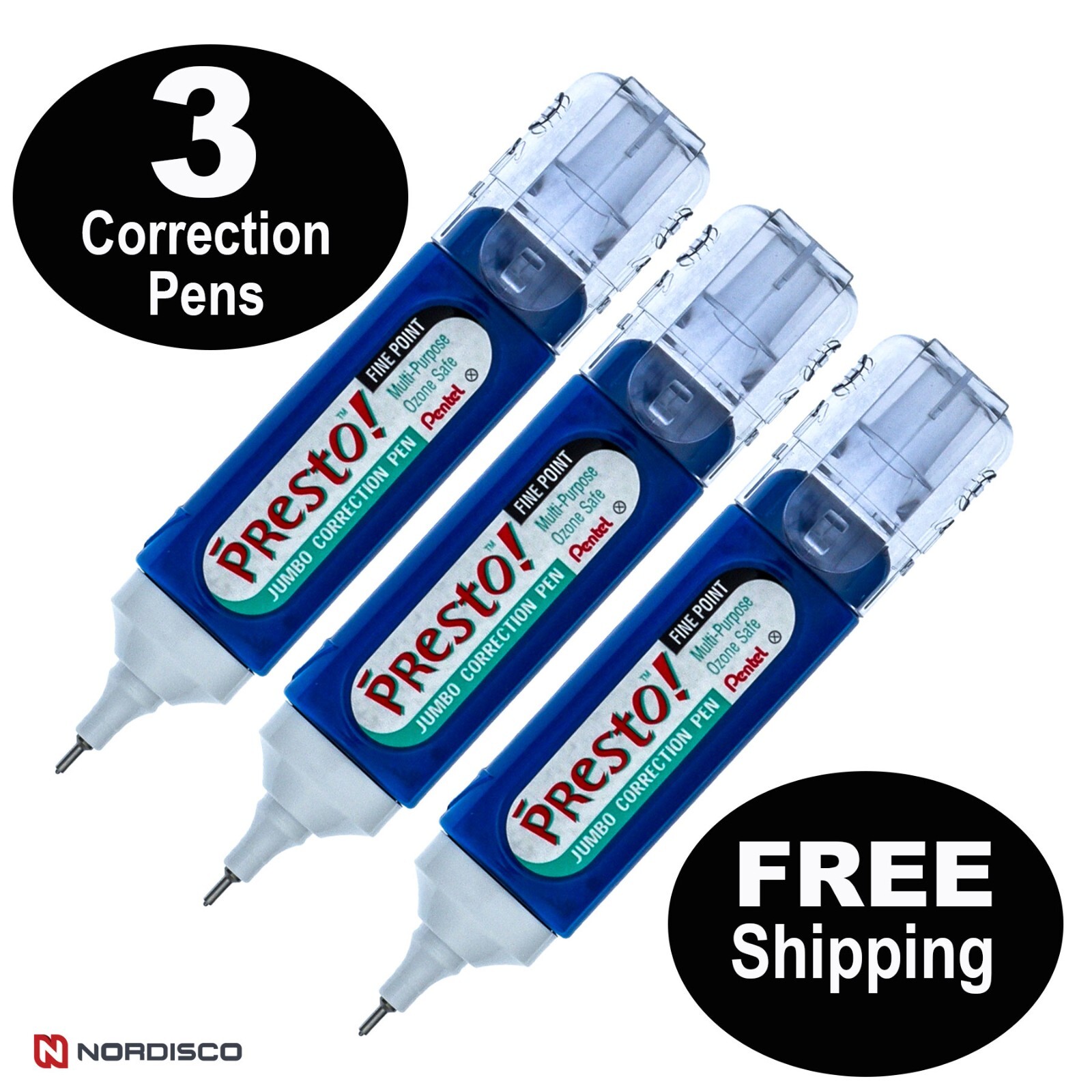Pentel ZL31-W Presto! Jumbo White Correction Pen, 12 ML, Pack of 3
