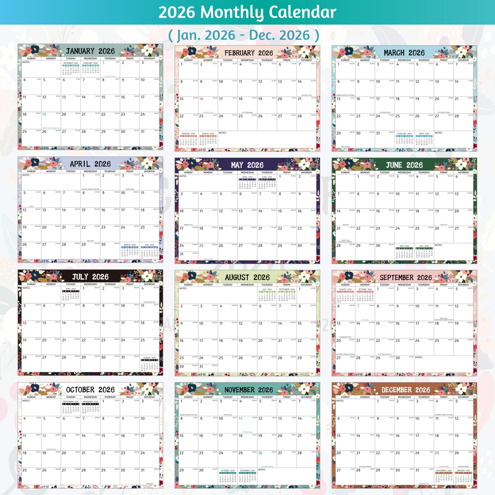 Desk Calendar 2026 – Standing Flip Desktop 2026, 12 Months(January…