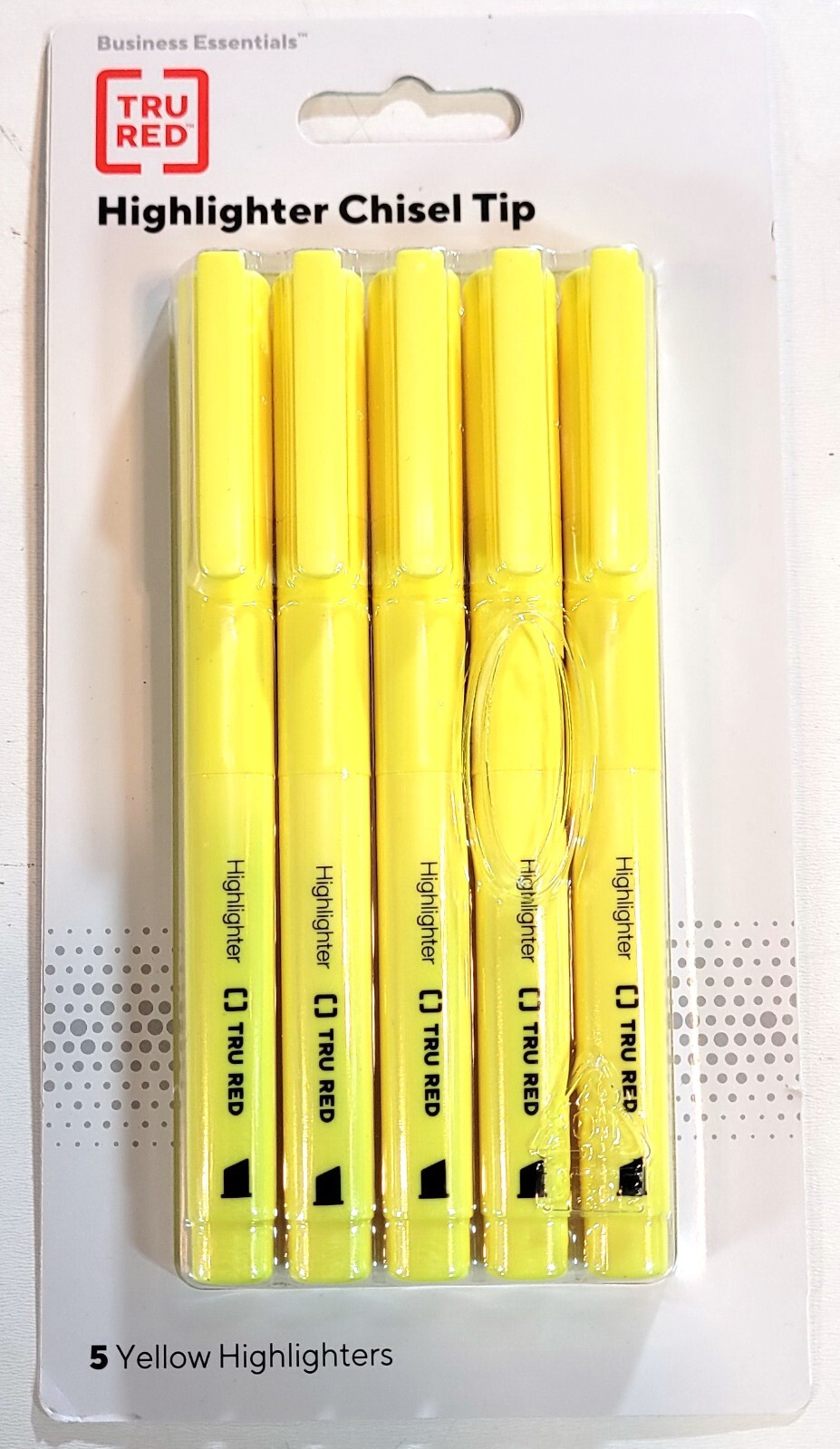 TRU RED Pocket Highlighter with Grip Chisel Tip Yellow 5/Pack TR54578