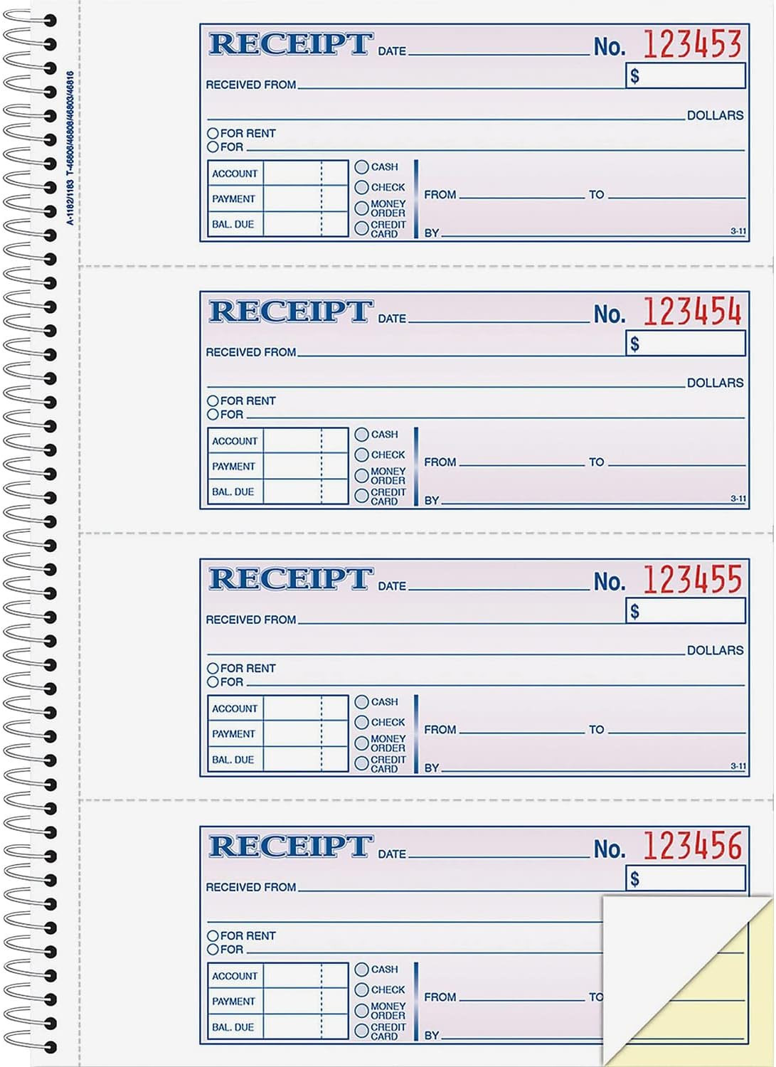 Adams Money Receipt Book Spiral 2-Part 7-5/8″x11″ 200/BK WE/CA SC1182