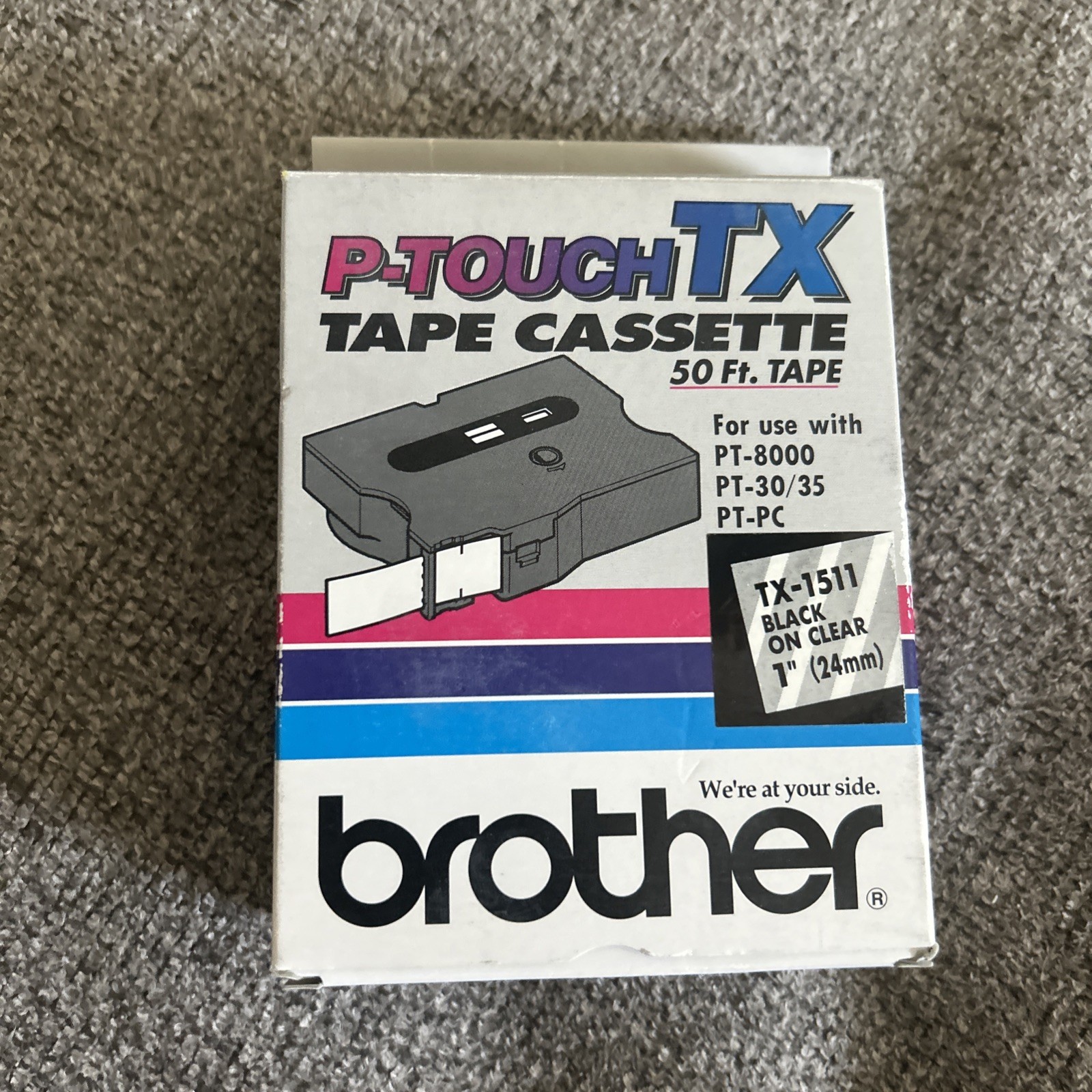 Brother P-Touch TX Tape TX-1511 Black on Clear 1″ PT-8000 PT-30/35 Free Shipping