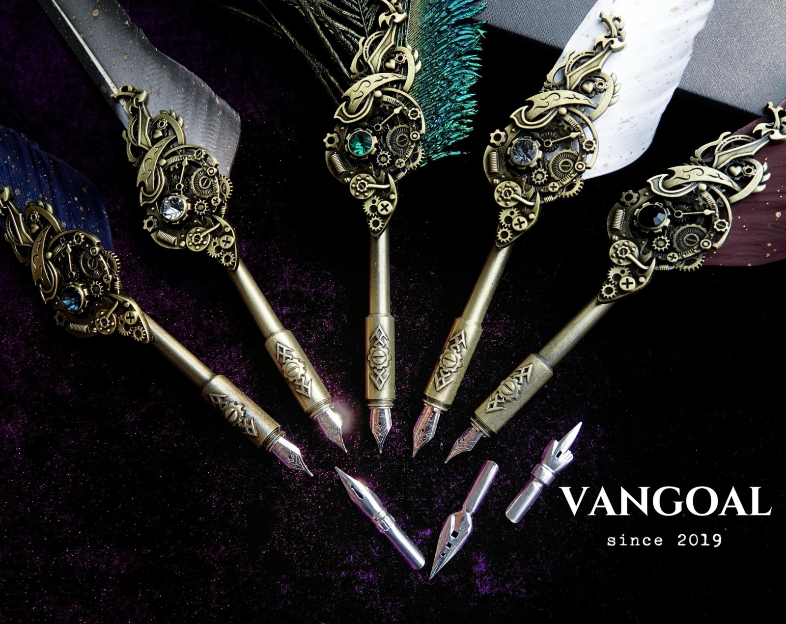 VANGOAL Peacock Feather Pen and 1 Count (Pack of 1), Green(Peacock Feathers)