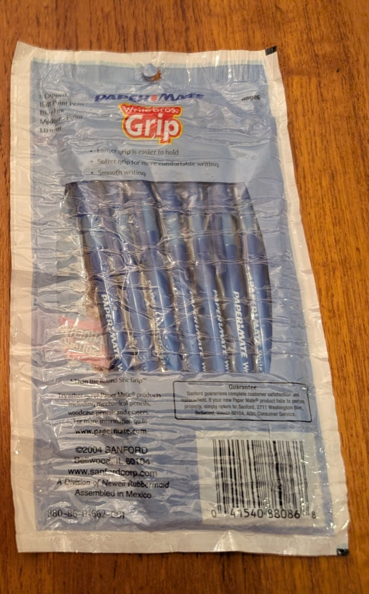 Paper Mate Write Bros Blue Ballpoint Pens 8 Count Med 1.0mm Vintage 2004