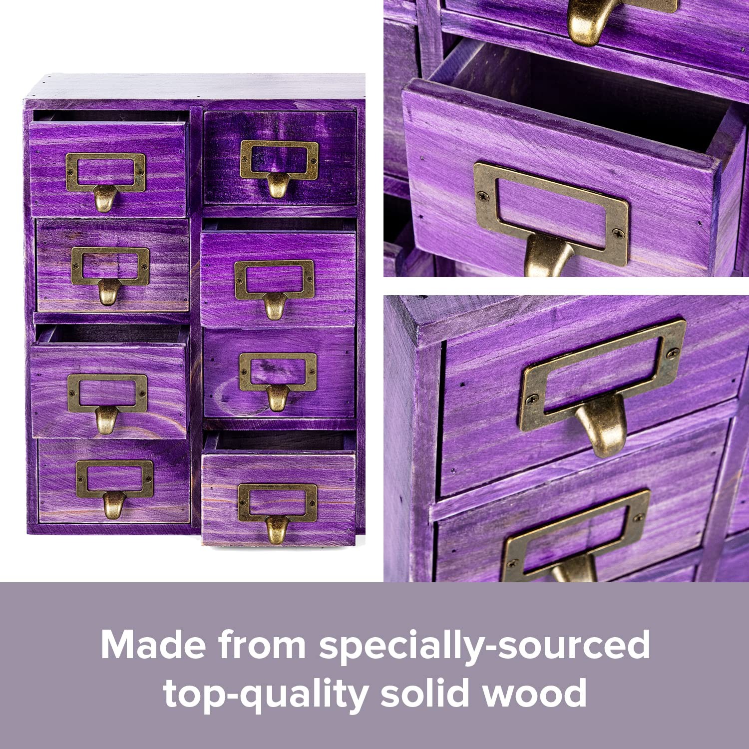Woodaholic Purple 16-Slot Wooden Drawer Unit – Country Style Desk Organizer –