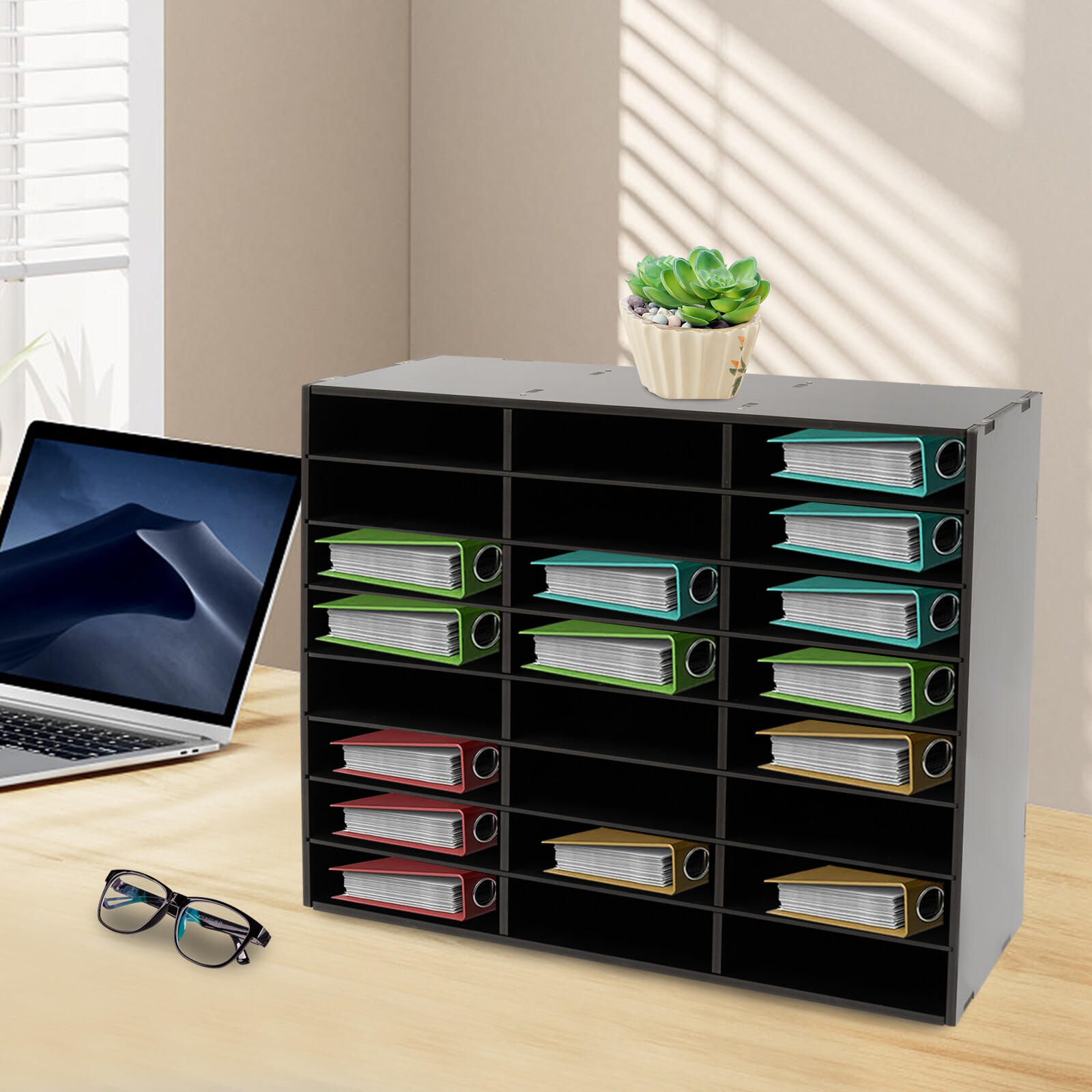 24 Compartments PVC Literature Organizer Desktop File Sorte Display Stand Black