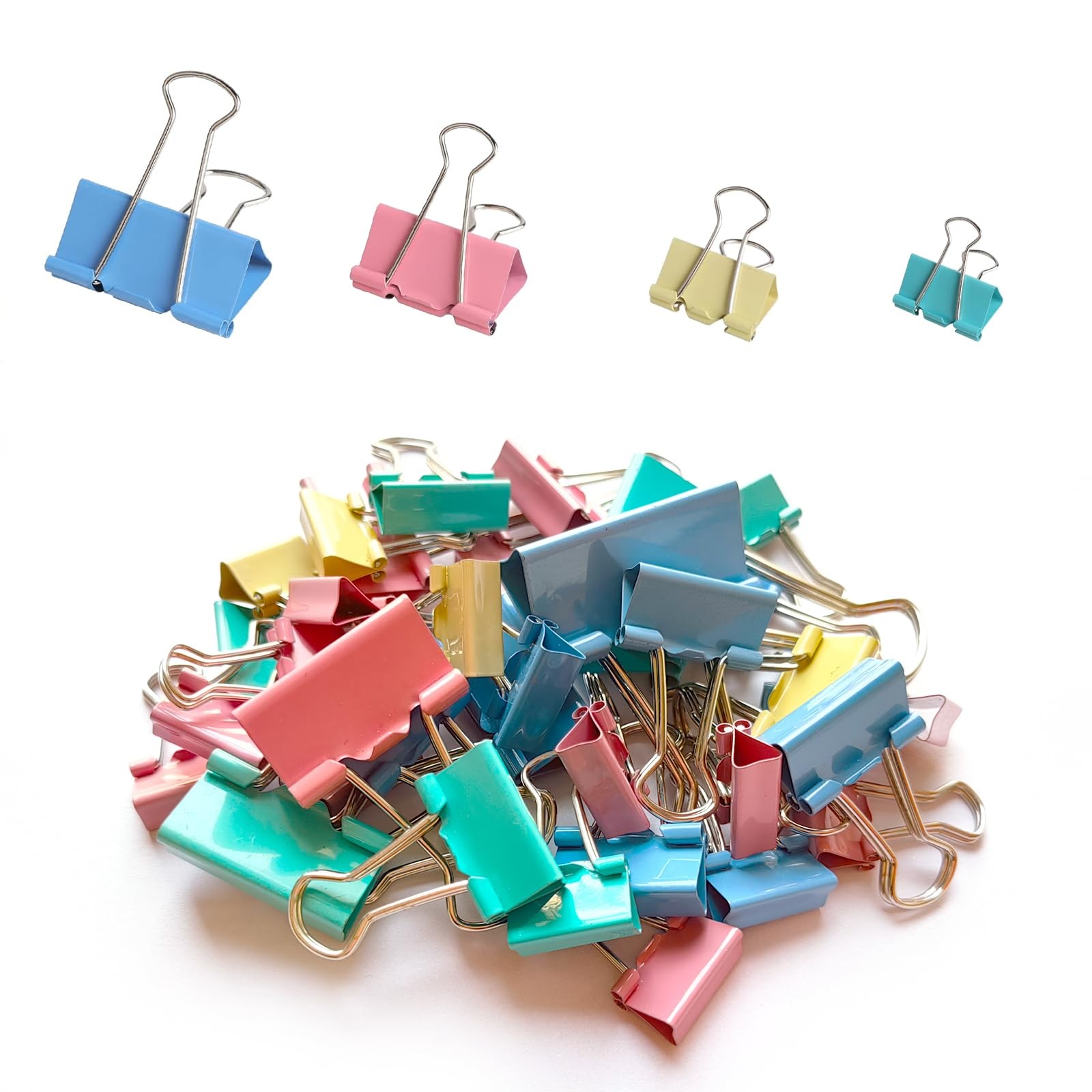 40Pack Colorful Binder Clips, Assorted Sizes 4 Sizes Metal Paper Clips, Stron..