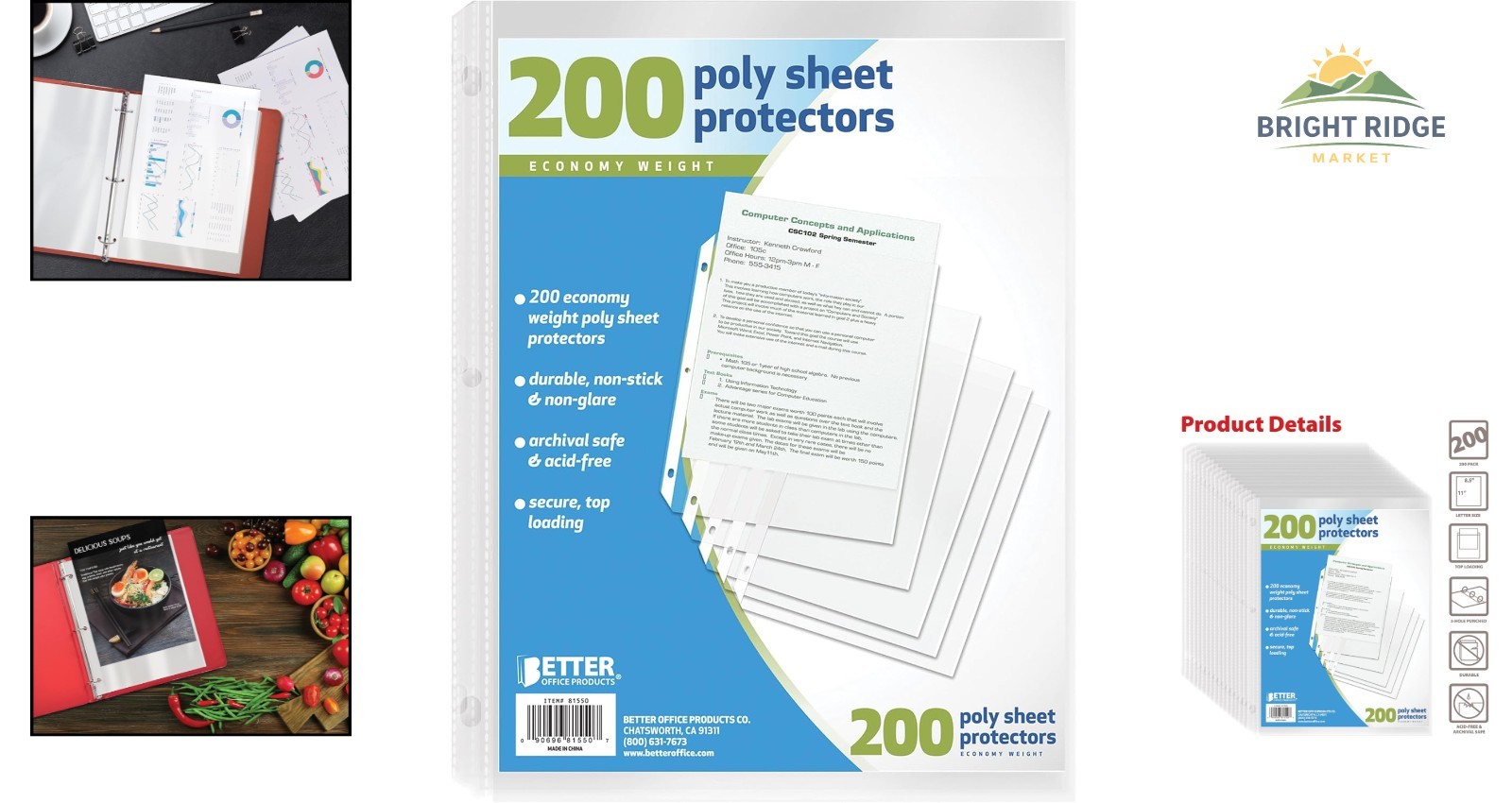 Non-Glaring Polypropylene Sheet Protectors, 200 Pack for Easy Document Access