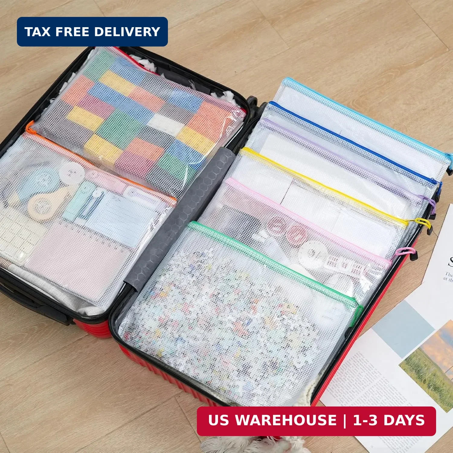 EOOUT 24pcs A4 Zipper Pouch Bags, Mesh Pouch Bags with Labels for Board Games &