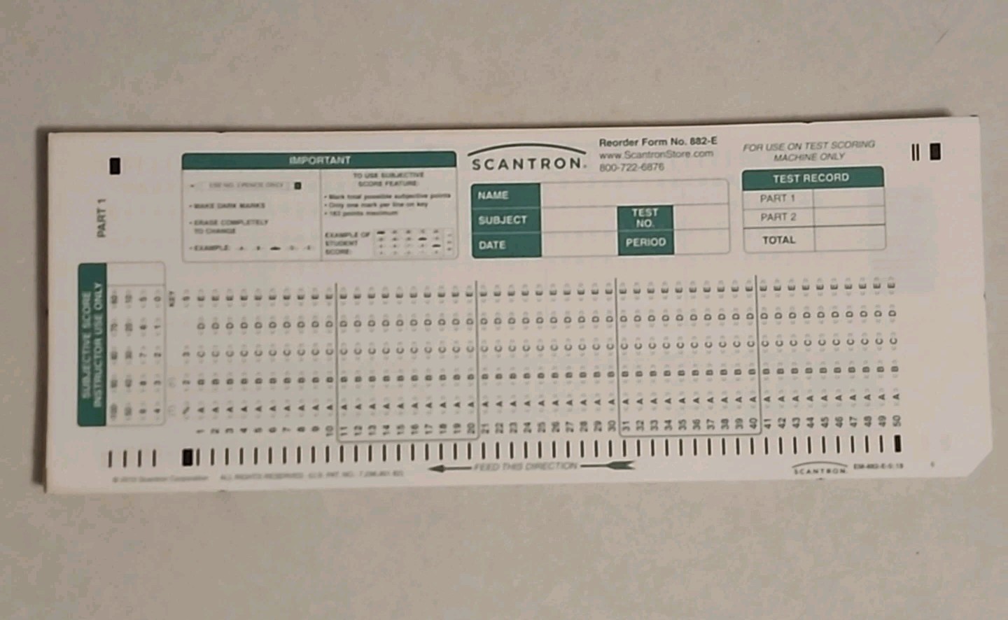 Scantron 882-E 500 Sheets 100 Question 5 Choice Alpha 2-Sided New OPEN PACKAGE