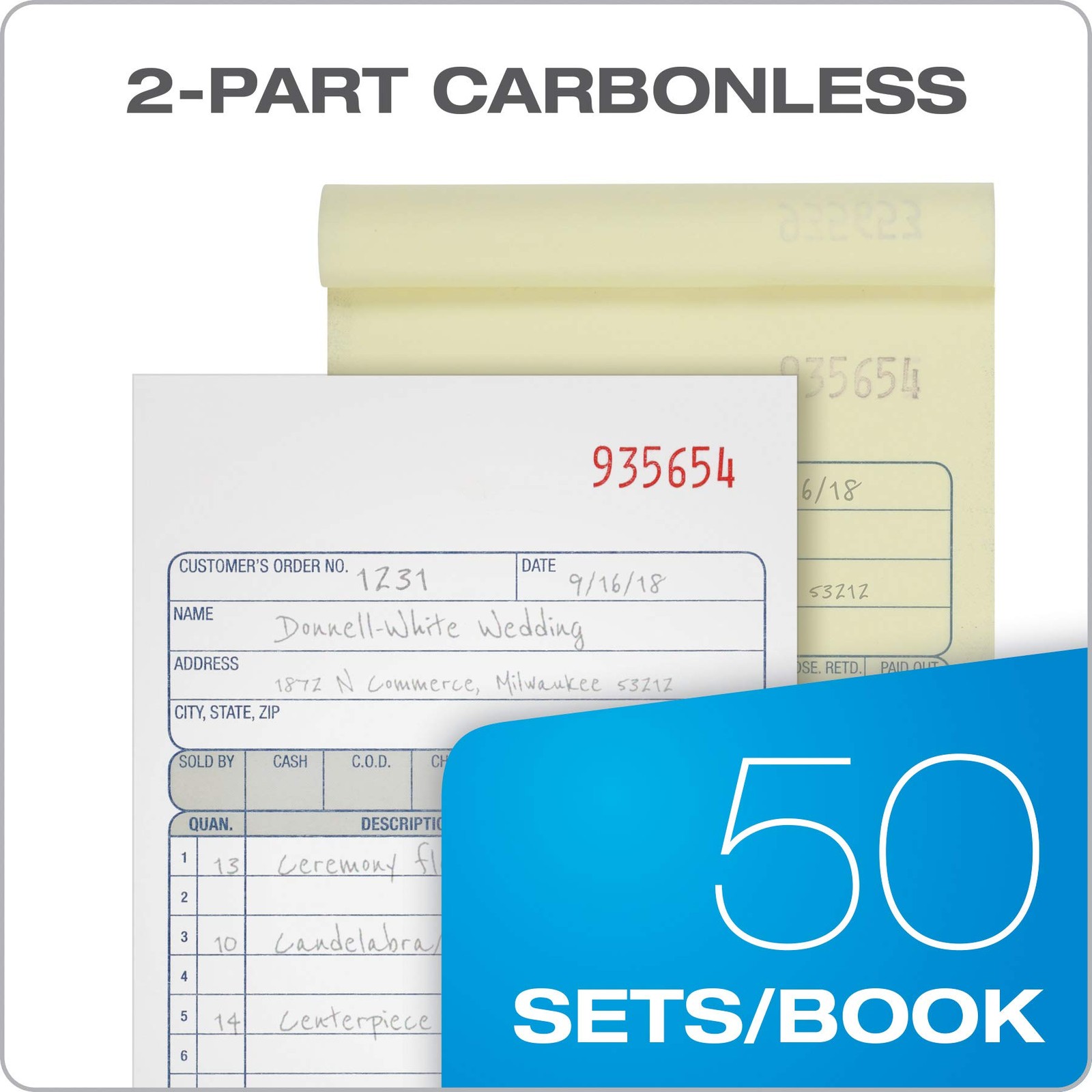 Sales Order Book, 2Part, Carbonless, White/Canary, 43/16 x 73/16 Inches, 50 S…