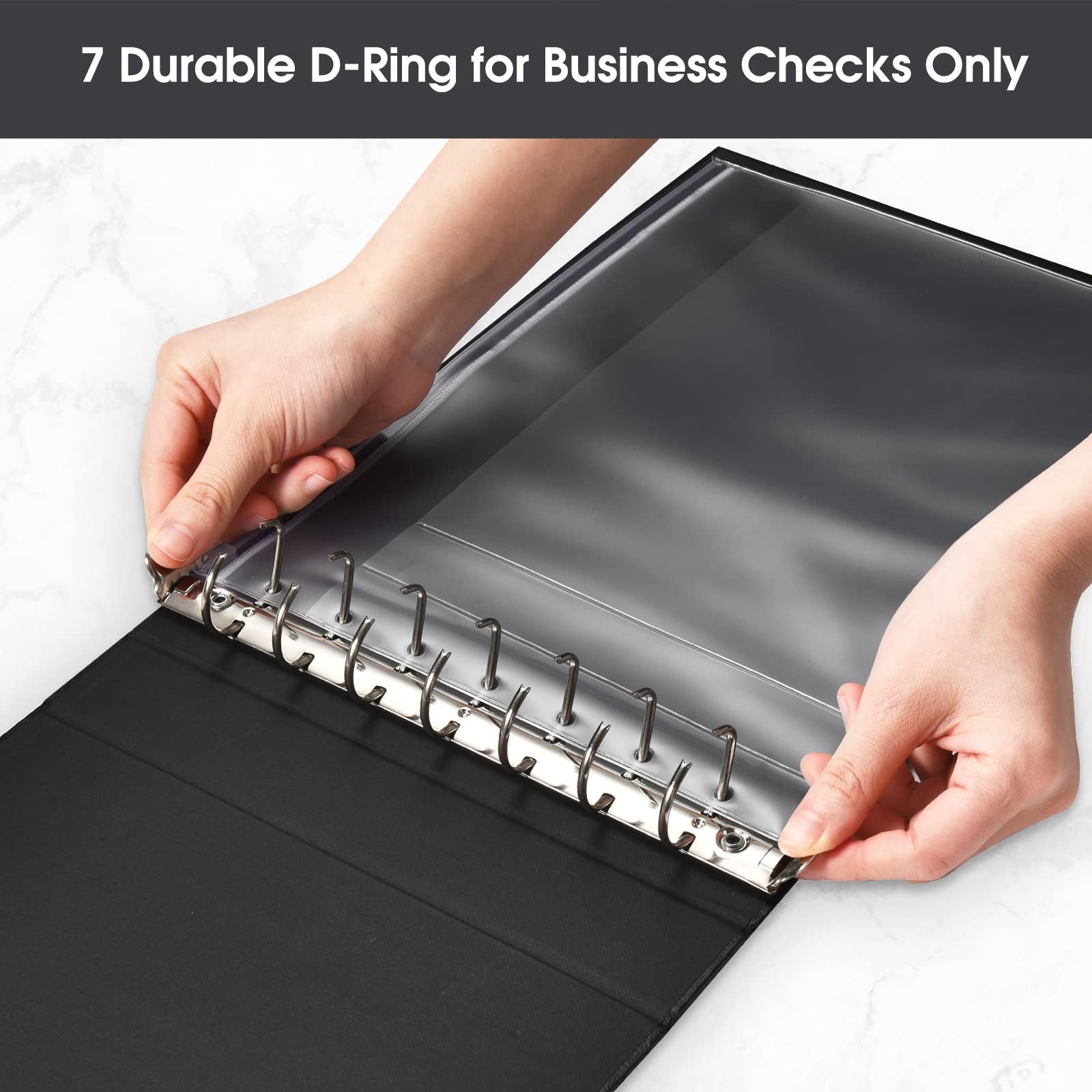 7 Ring Check Binder, 3-On-A-Page Business 14in x 9.75in x 2in, Black
