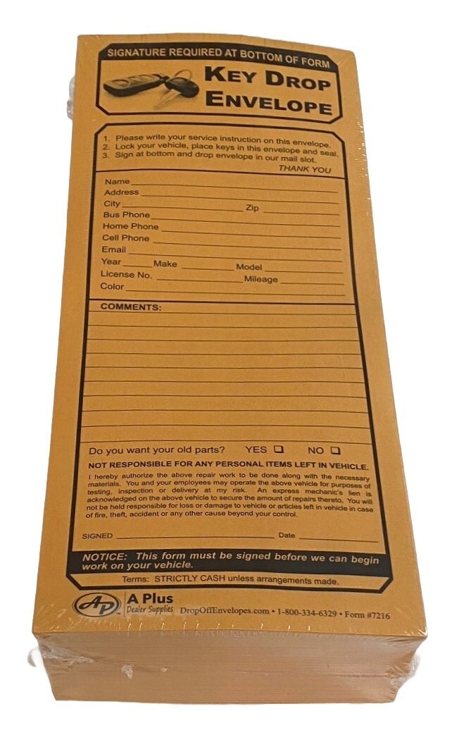 Key Drop Off Envelope #7216 • Qty 100 (U3)