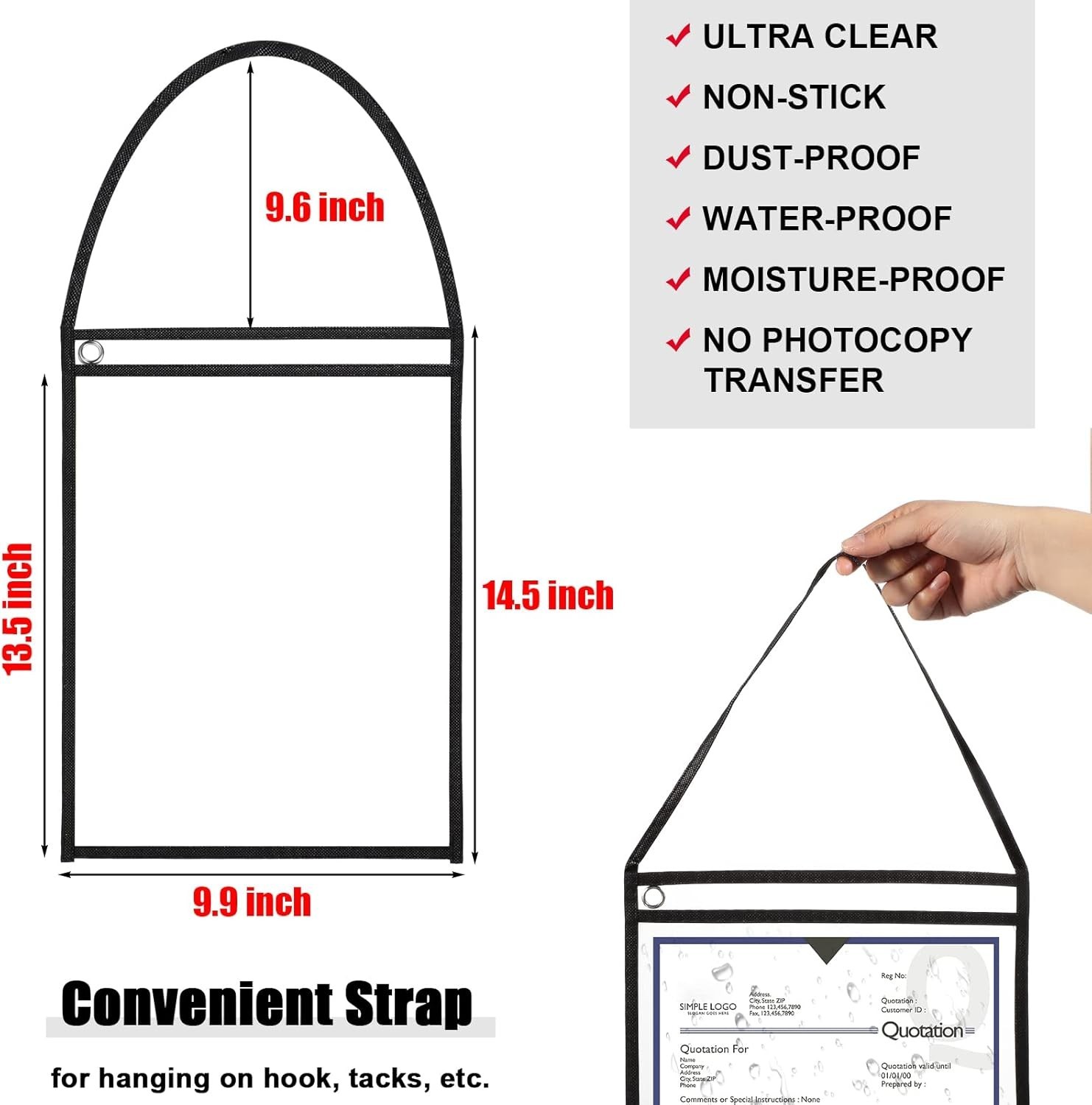 Job Ticket Holders 50 Pack 9 X 12 Inch Clear Plastic with Strap Double Sided