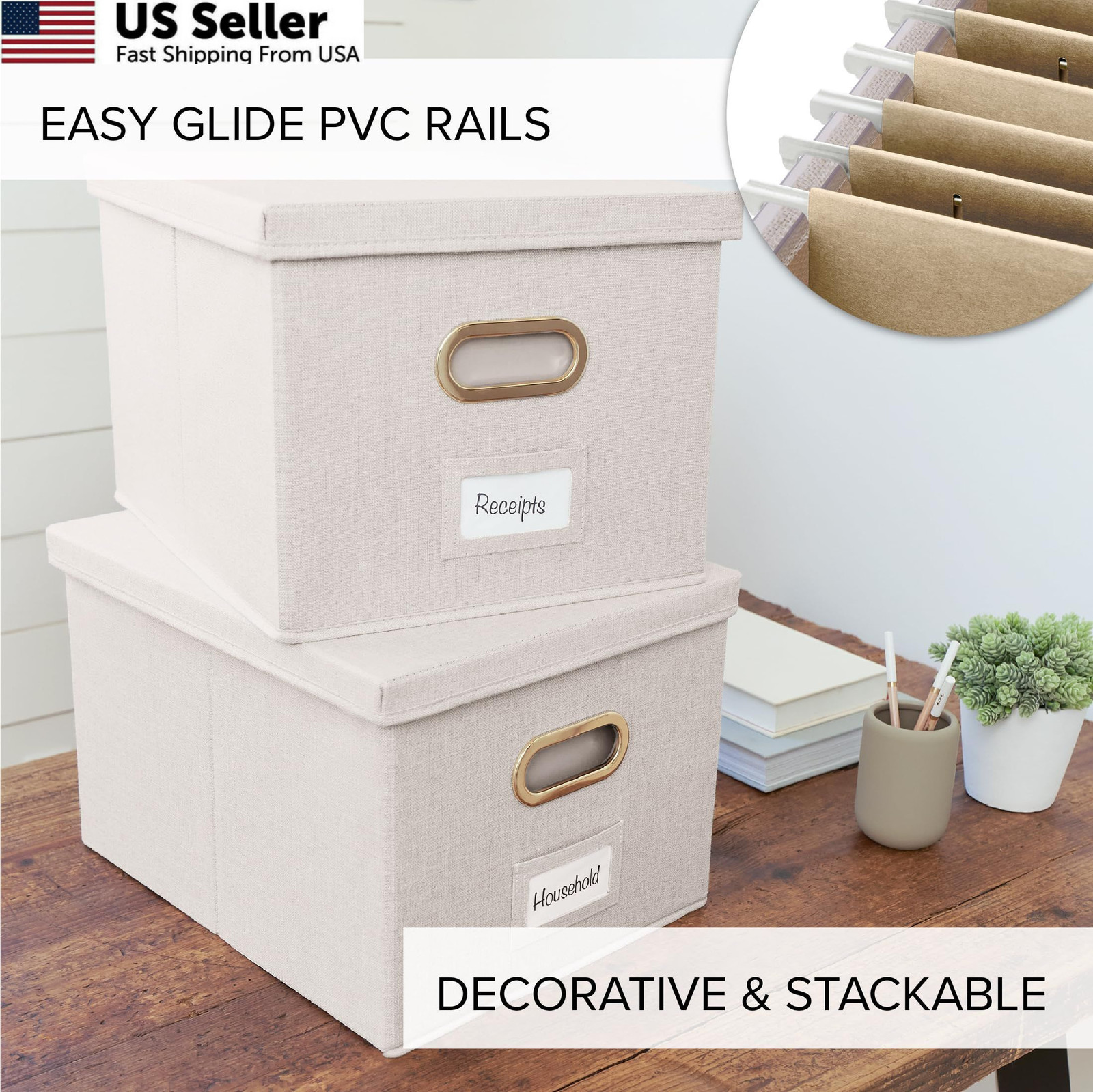ZICOTO Decorative File Organizer 15.4 inches x 12.4 x 10 inches, Ivory