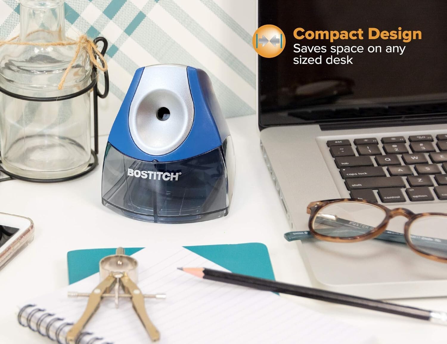 Compact Stall-Free Electric Pencil Sharpener with Safety Switch – Navy Blue