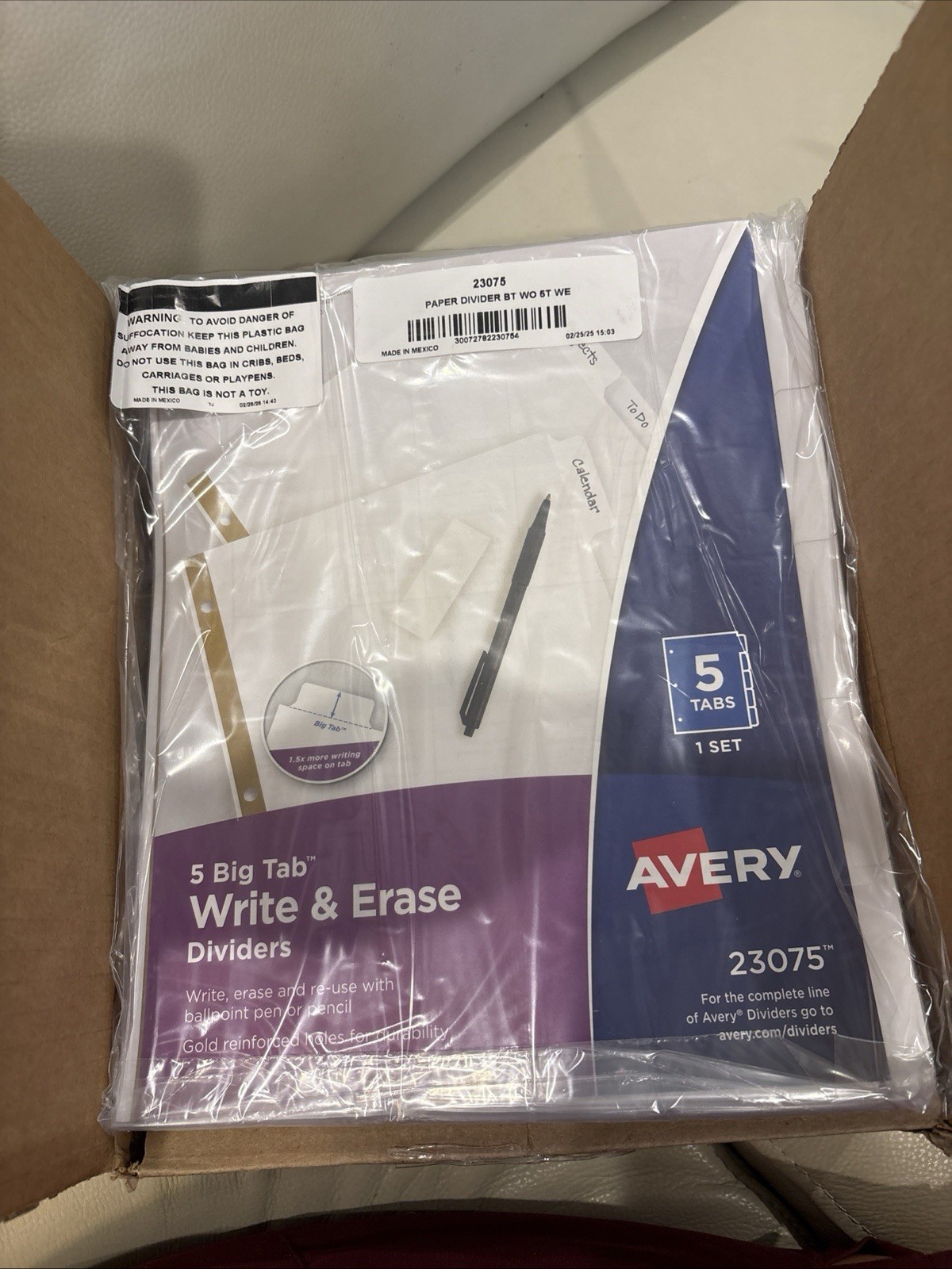 Avery 23075 Big Tab Write Erase Dividers 5 Tab 48 Sets White