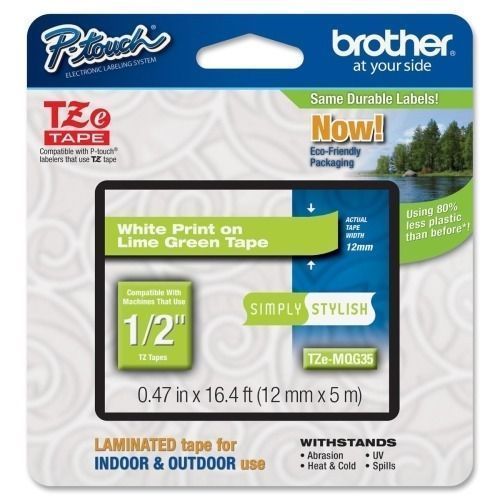 Genuine Sealed – Brother TZeMQG35 12mm 1/2″ White on Lime Green P-Touch TZ tape