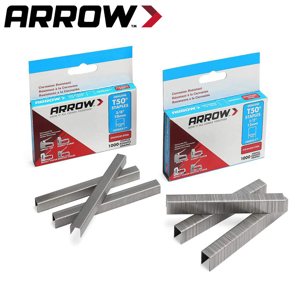 ARROW T50 Stainless Steel Staples #508SS1 1/2″ 12mm #506SS1 3/8″ 10mm 2000 Count