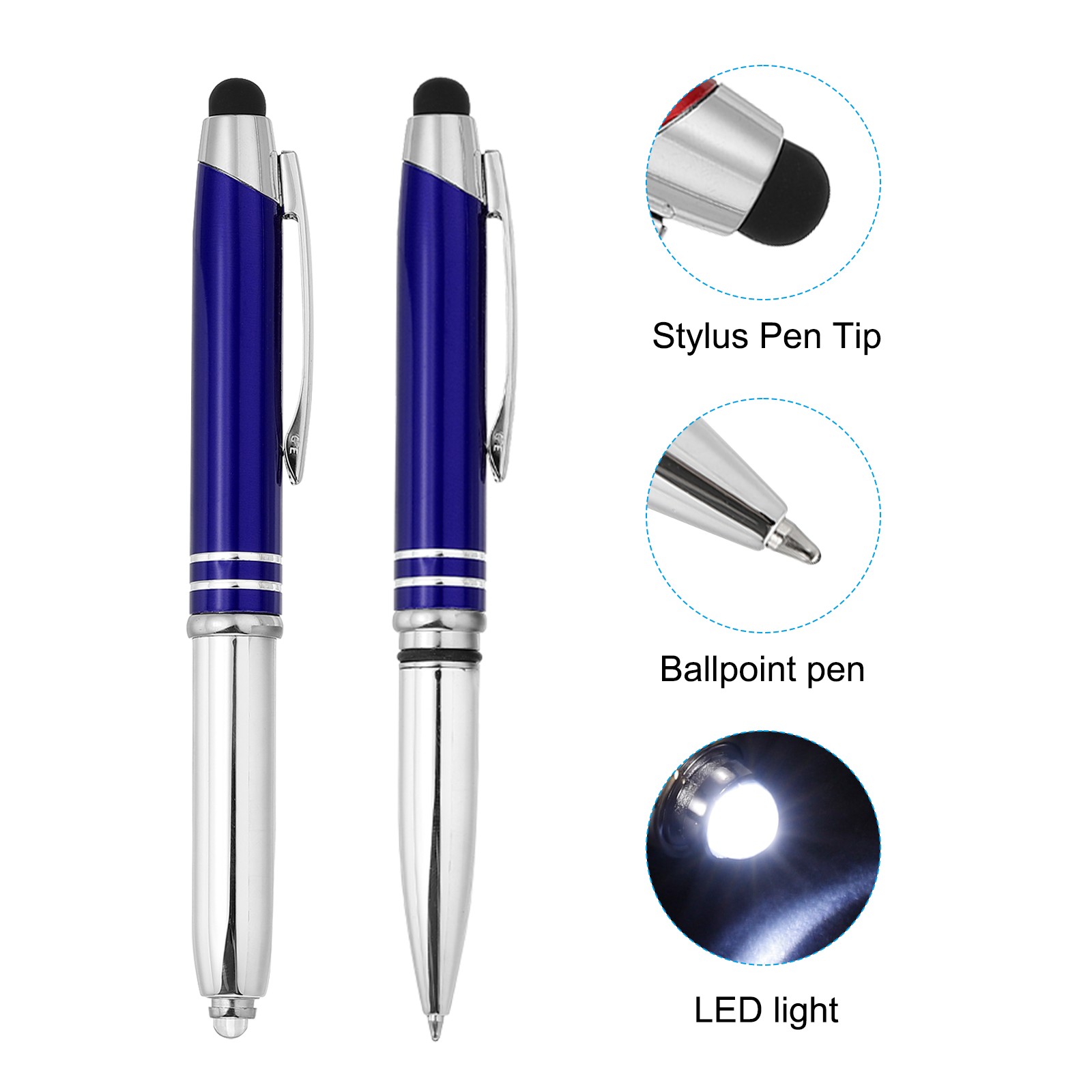 10 Pack Ballpoint Pen with Tip and LED Flashlight 3 in 1 Metal Pen Blue