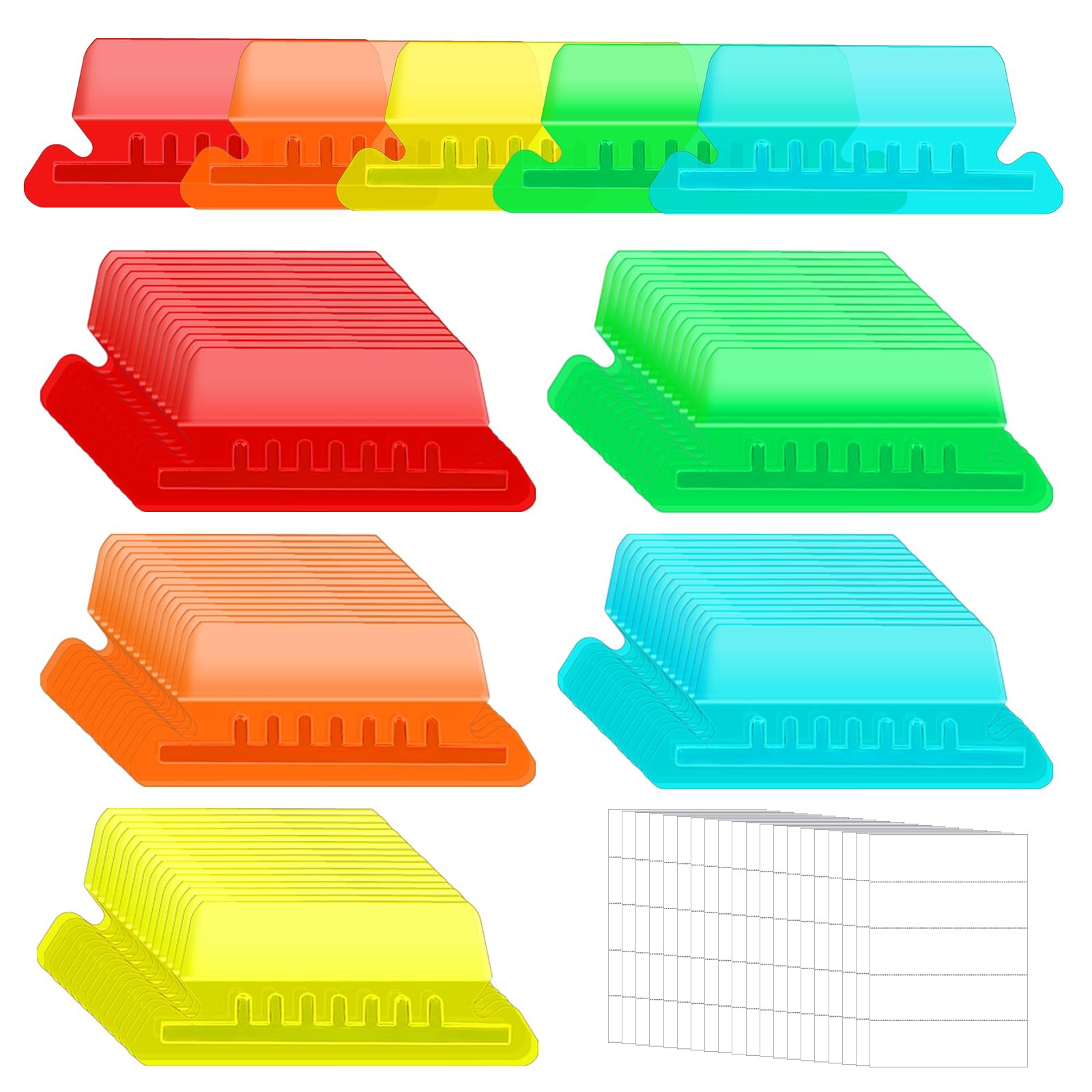 200 Pcs Hanging File Folder Tabs and 200 2 Inch Inserts Multicolor