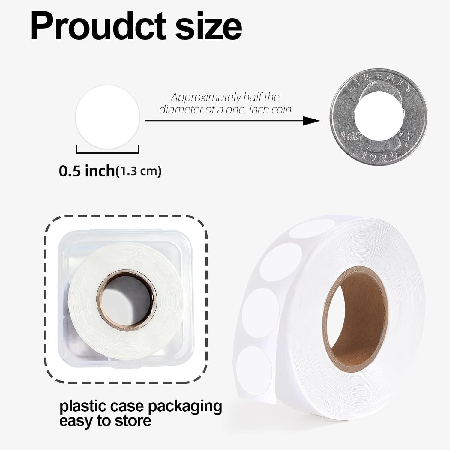1000 PCS Dot Stickers 1/2 Inch Circle Small Round Coding Labels Blank White Col