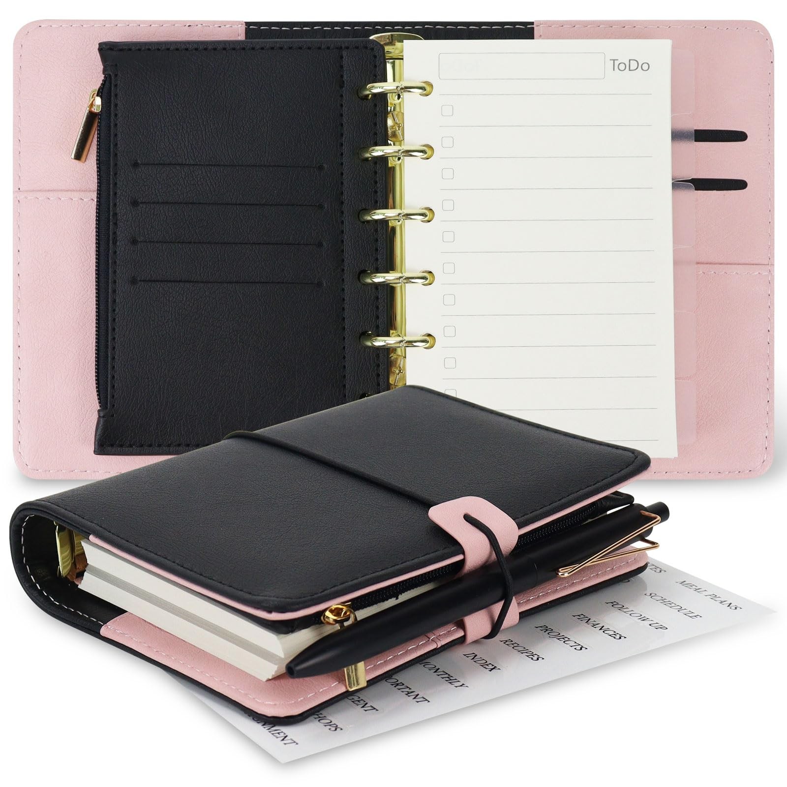 A7 Refillable Planner Small Binder Notebook 6 Ring, Portable PU Leather Organ…
