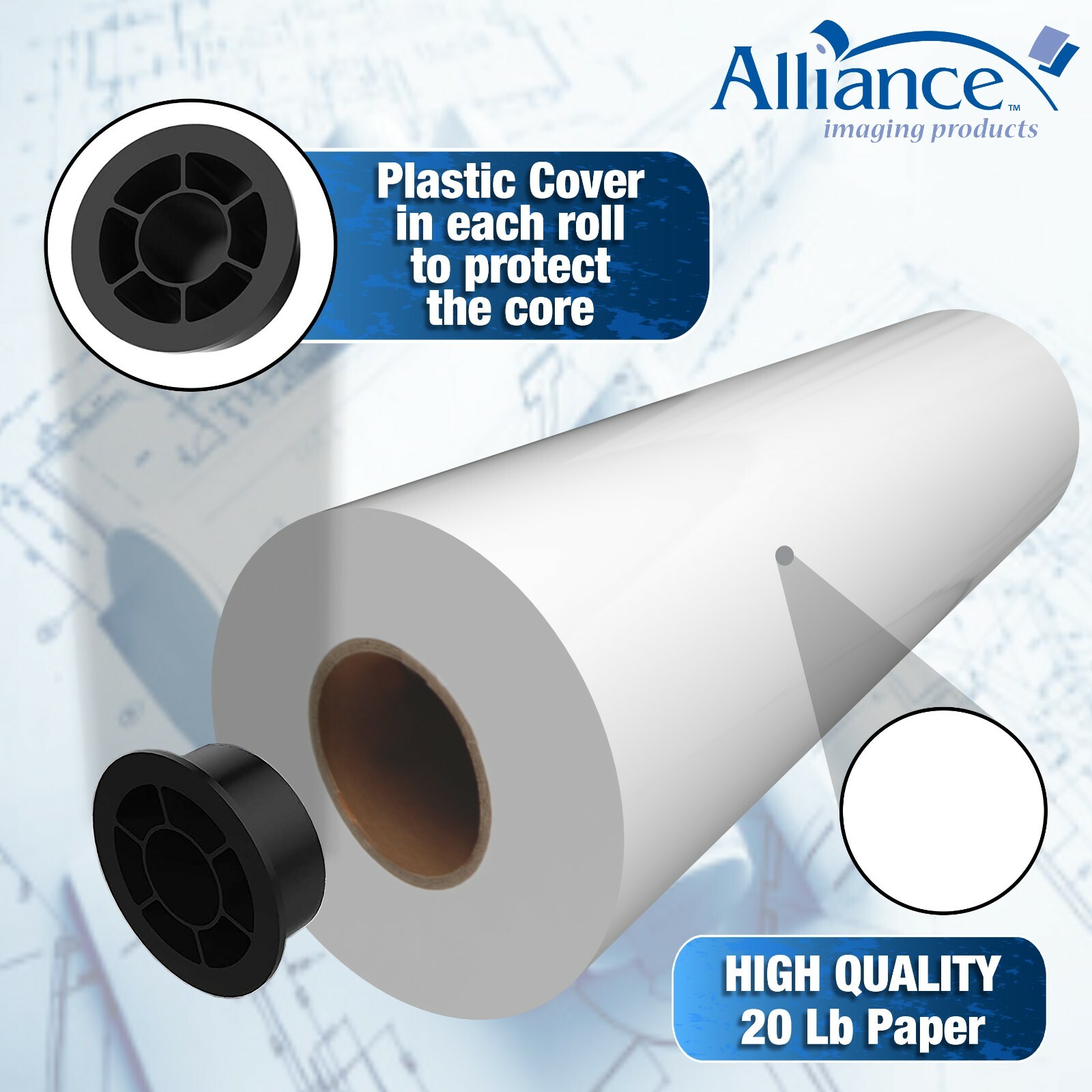 Alliance Wide Format Paper 42″ x 300′ Rolls 92 Bright, 20lb. 1 Roll with 2″ Core