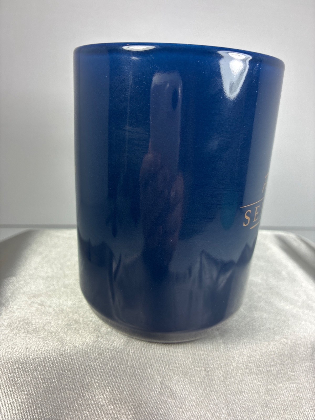 Christian Art Gifts Faithful Servant Mug 2 Chronicles 15:7 Blue Gold Coffee Cup