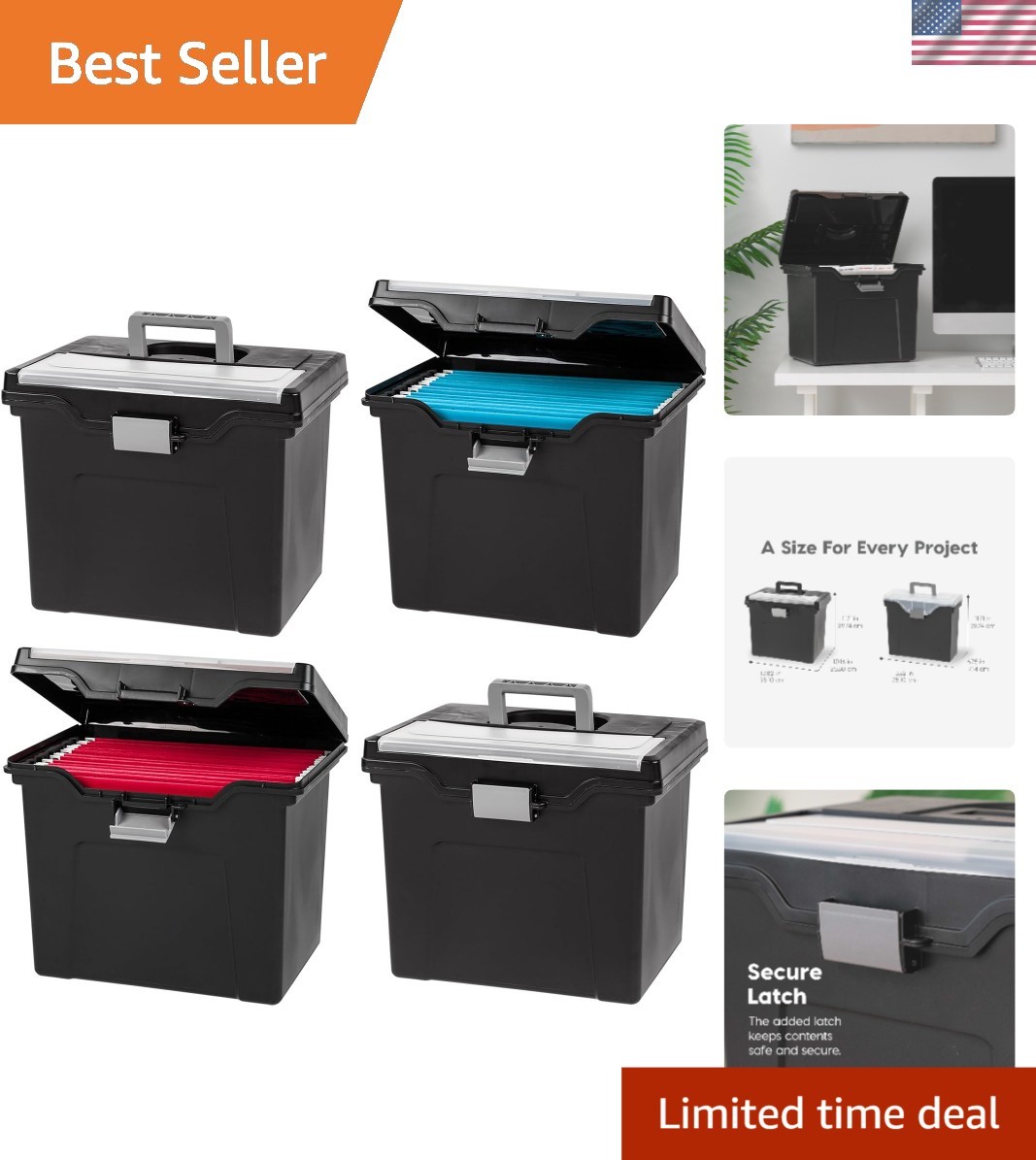 Mobile Filing Organizer with Secure Buckle and Handle – 4 Pack, BPA-Free