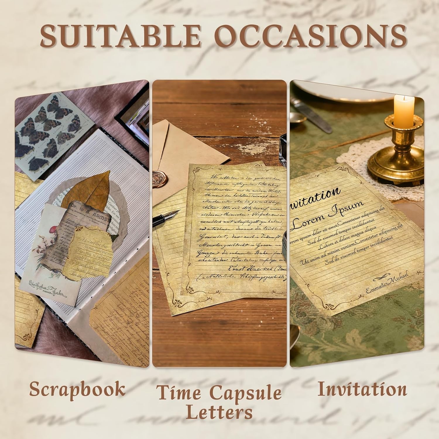 Double Sided Vintage Lined Parchment Paper 8.5 x 11 Inches Sheets for Writing