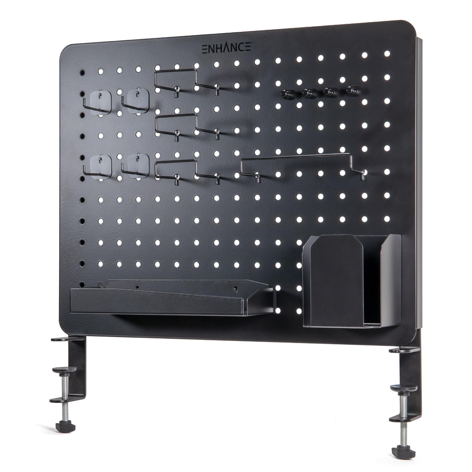 Metal Pegboard Desk Organizer 18×14″ Clamp-On with 14 Attachments, Hooks & Shelf