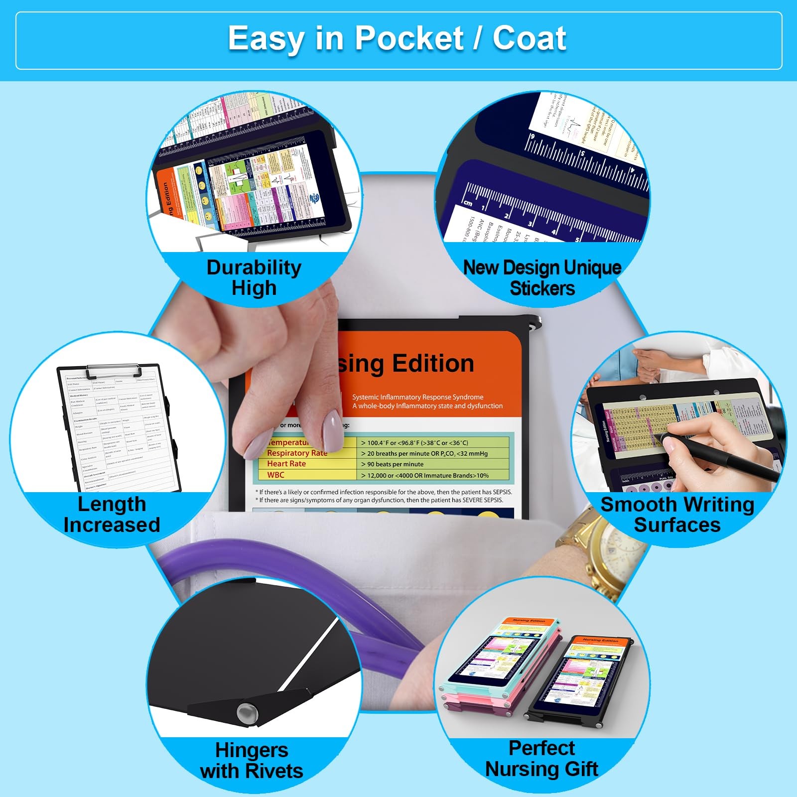 Nursing Clipboard Foldable Pocket Size-Nursing Edition Cheat Sheets Aluminum