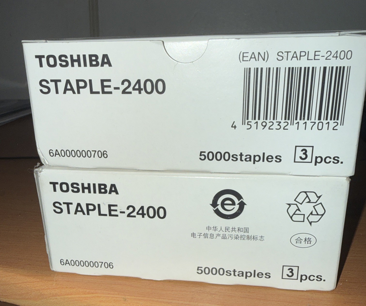 Toshiba STAPLE-2400 Staples Refill 5000 Staples per Pack, 3 Packs Lot of 2 Box.