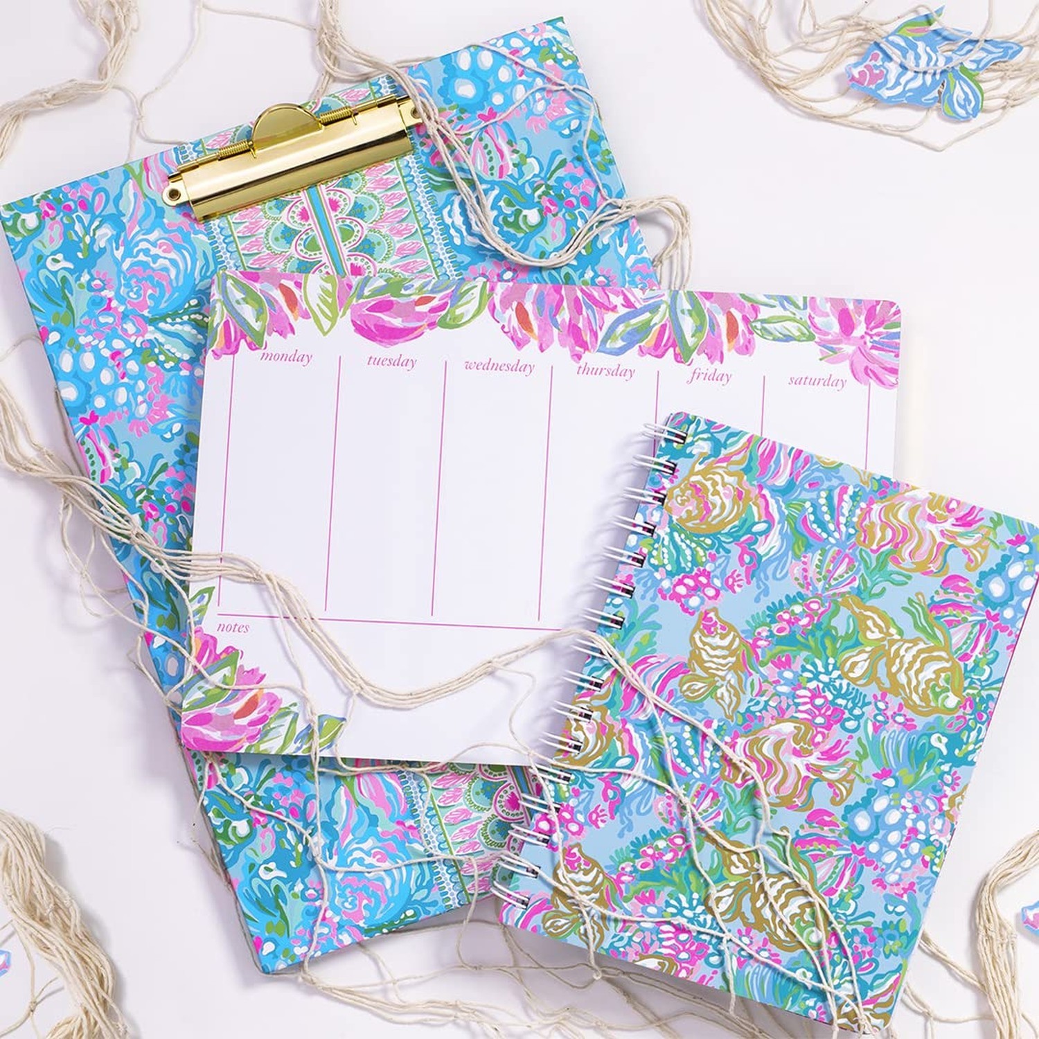 Lilly Pulitzer Blue/Gold Hardcover Mini Spiral Notebook, 8.25″ x 6.5″ Small J…