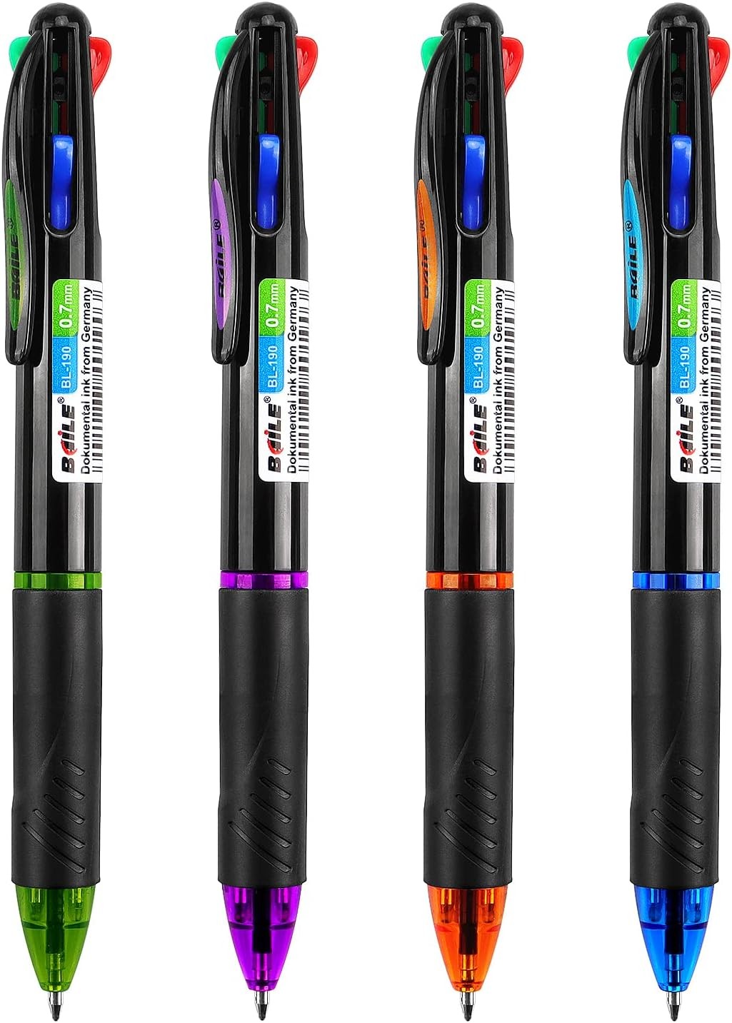 4 Pack Multicolor Ballpoint Pens 4-in-1 0.7mm Colored Retractable Ballpoint