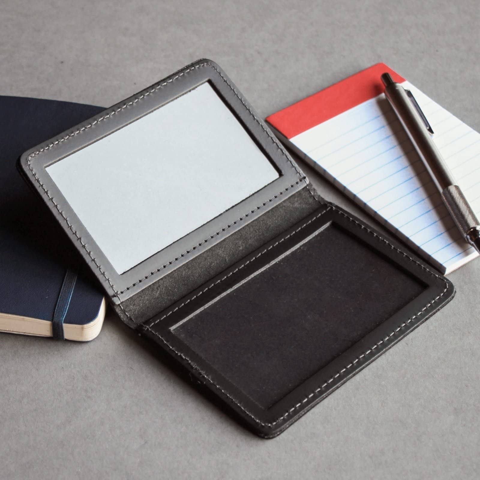 Asr Federal Leather Bifold Minimalist Double Id Card Credential Holder Smooth