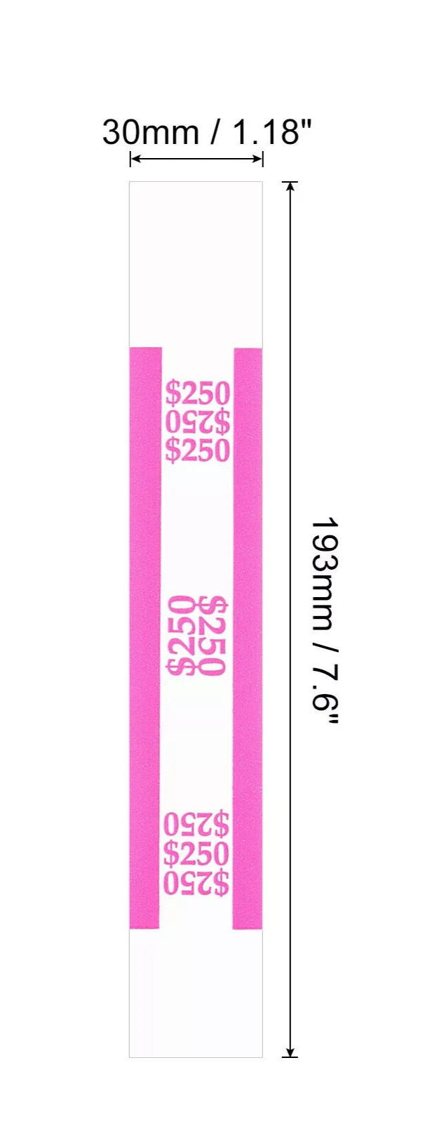 10 Self-Sealing Pink Bill Straps Holds $250 Bill Wrappers Currency Bands