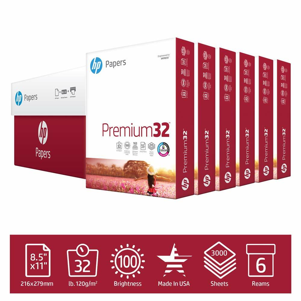 HP Printer Paper, Premium Copy Paper, 8.5×11, 100 Bright, Poly-Wrapped