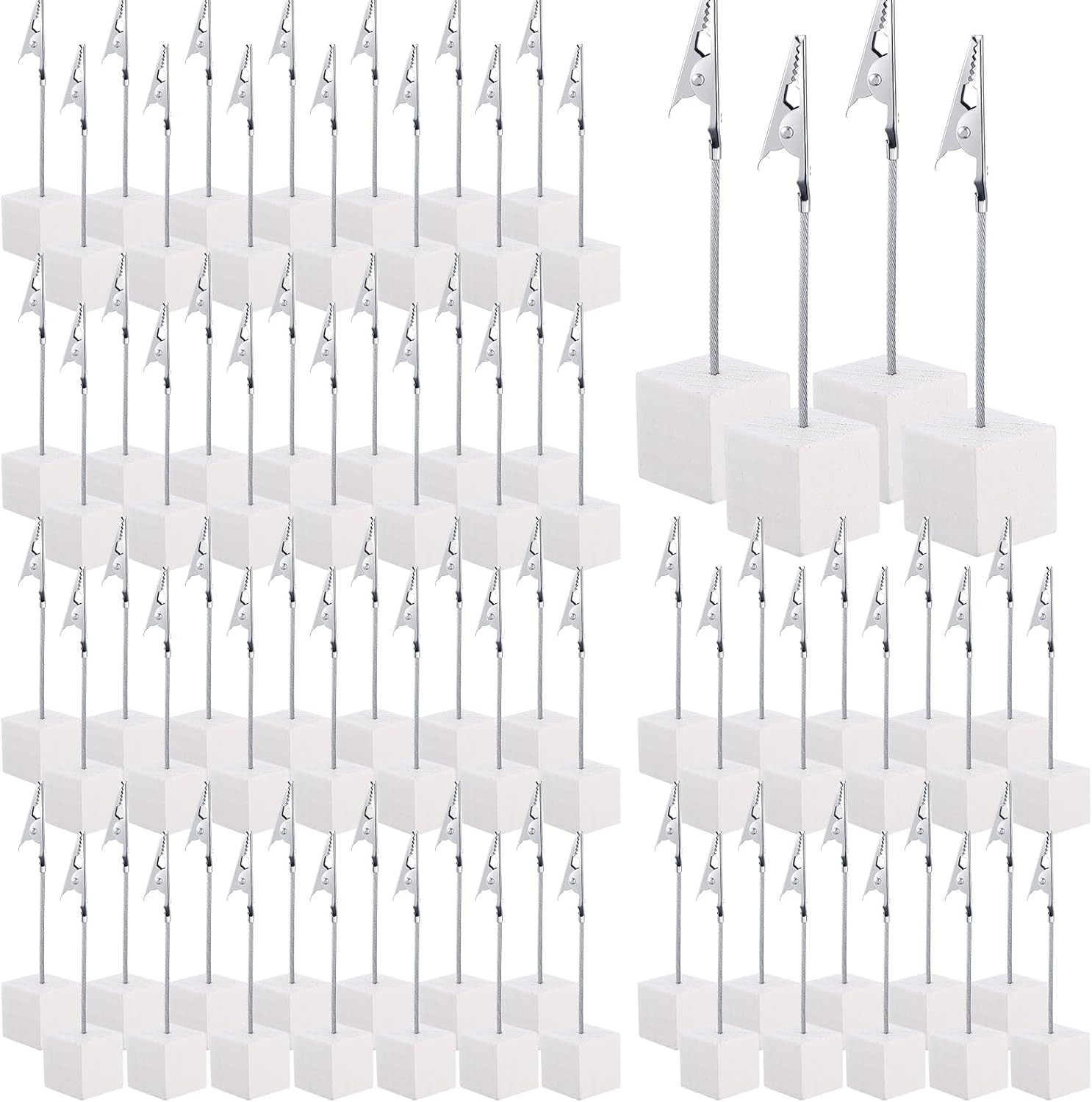 100 Pcs Cube Base Memo Clip Holder with Alligator Clip Wood Table Number Holder