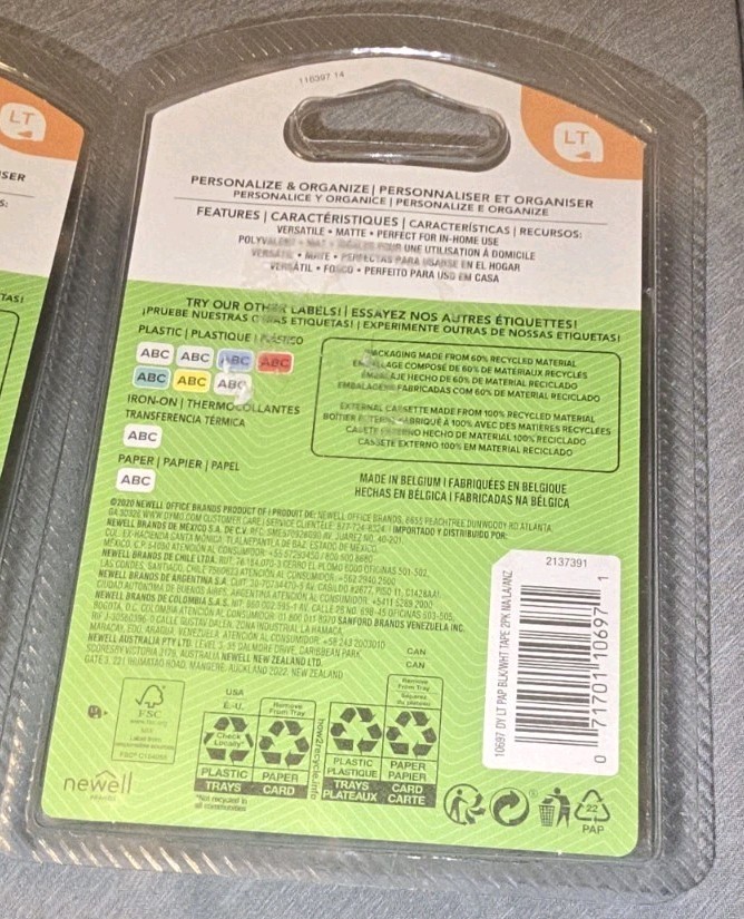 Lot Of 2 DYMO 10697 Letratag White Paper Label Tape (dym10697) Brand New